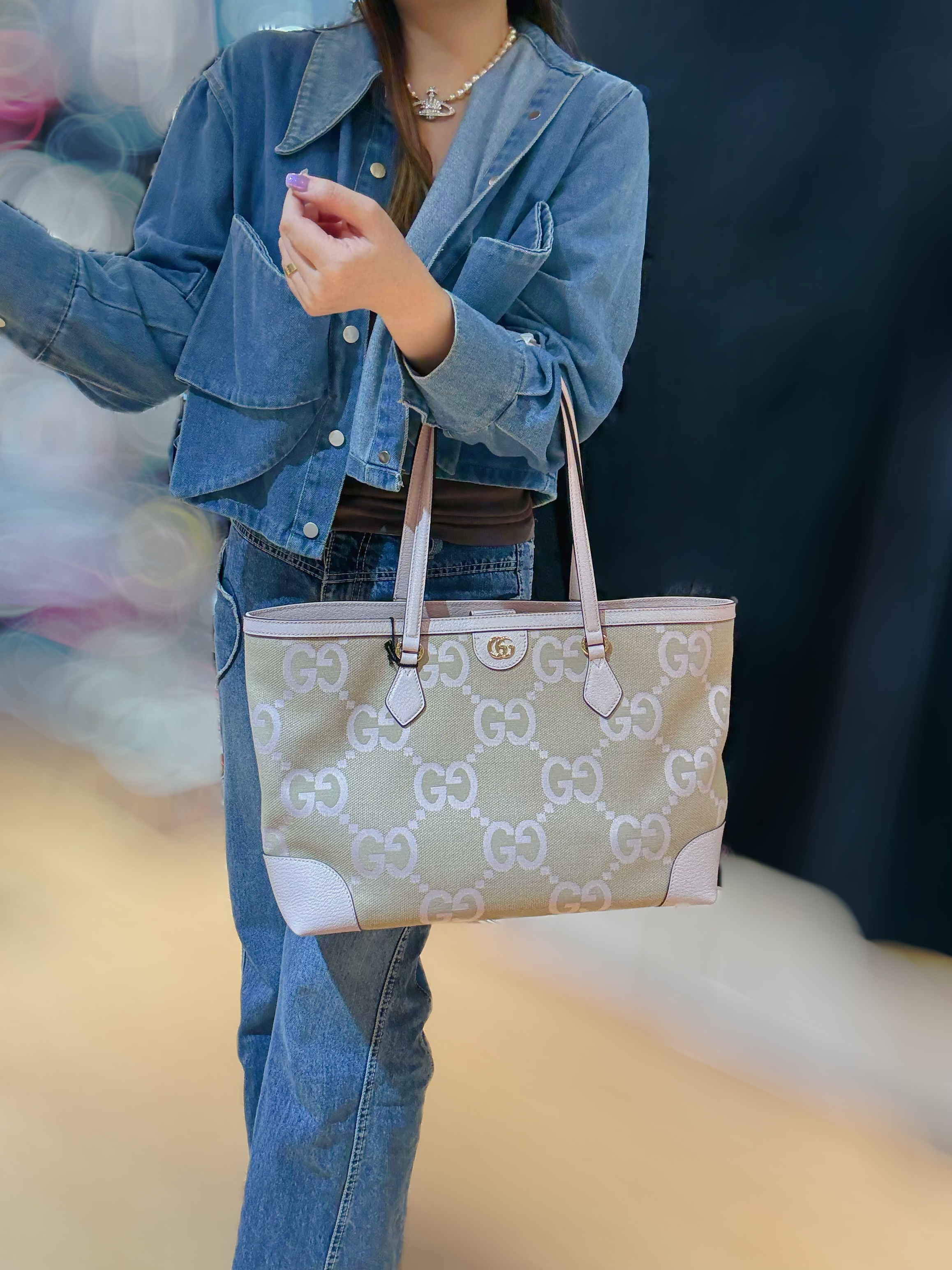 Gucci Ophidia jumbo GG tote pink