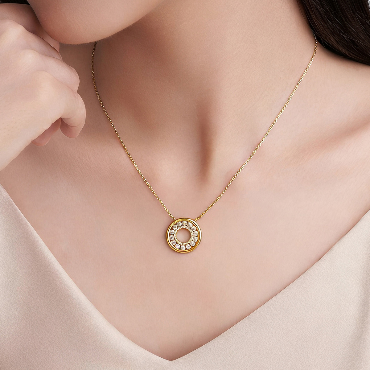 S925銀電鍍18K金莫桑鑽圓滿項鏈1.03CT