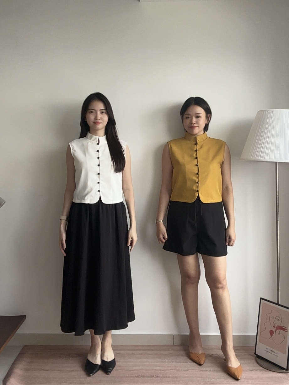 T4395 Sleeveless Oriental Collar top - 3 Colors 
