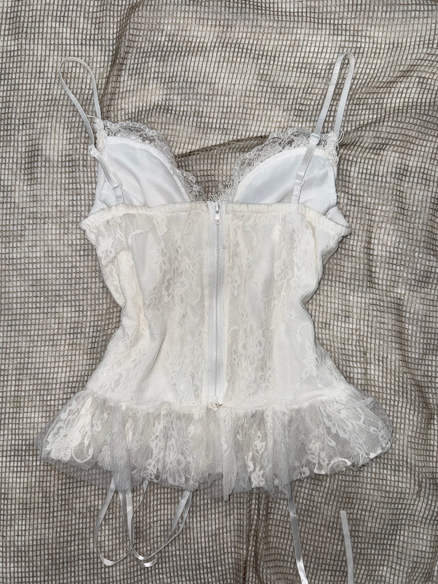 Angelcore White Floral Lace Corset Top with Ribbons