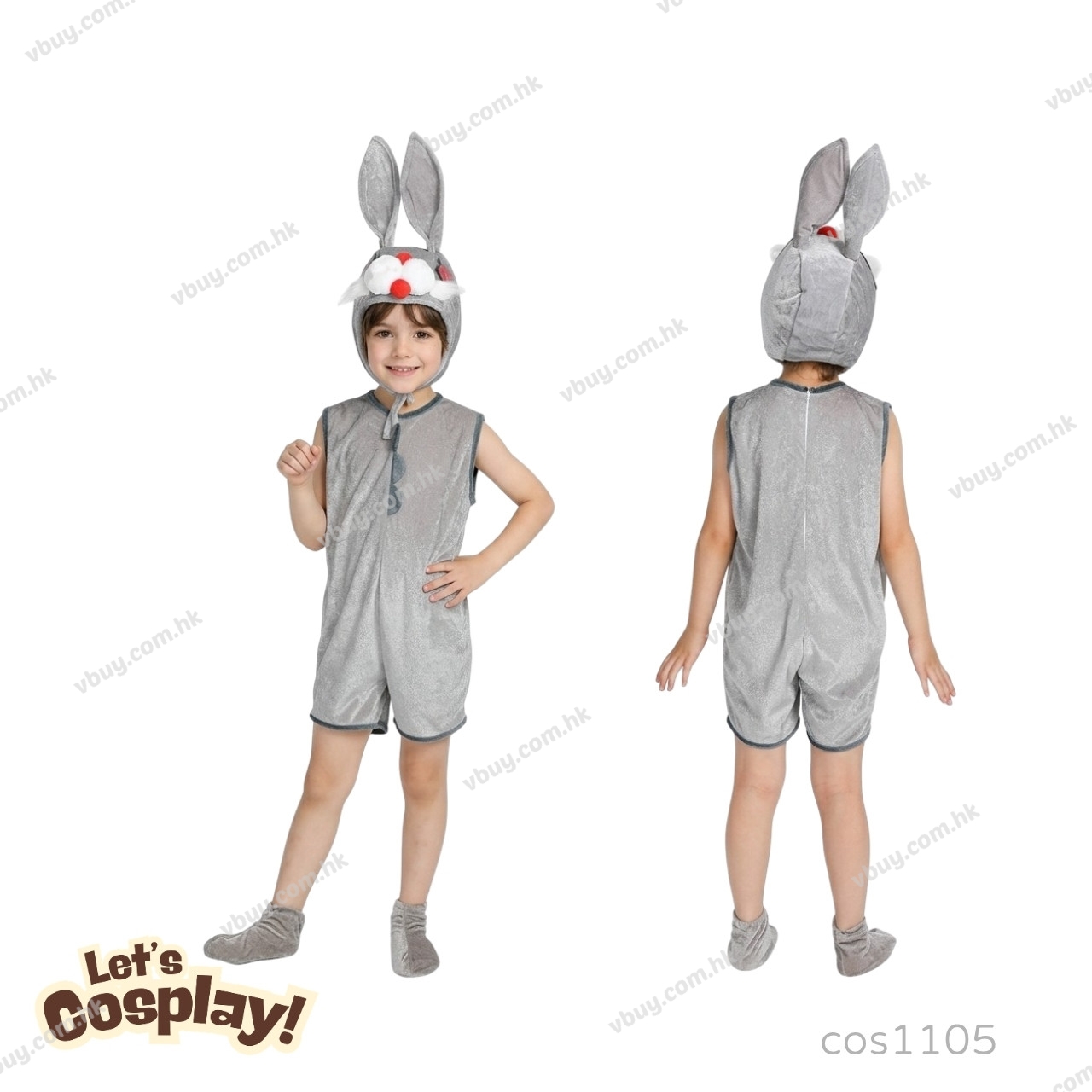 Lets Cosplay 兒童灰兔扮演服裝 動物Cosplay服裝bunny Rabbit Costume 童話故事角色表演服裝（cos1105）