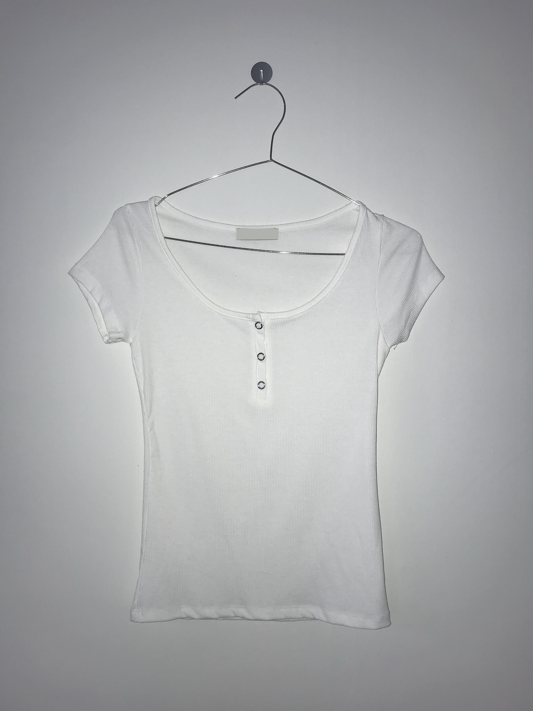 Scoop Neck Ribbed Button Short Sleeve