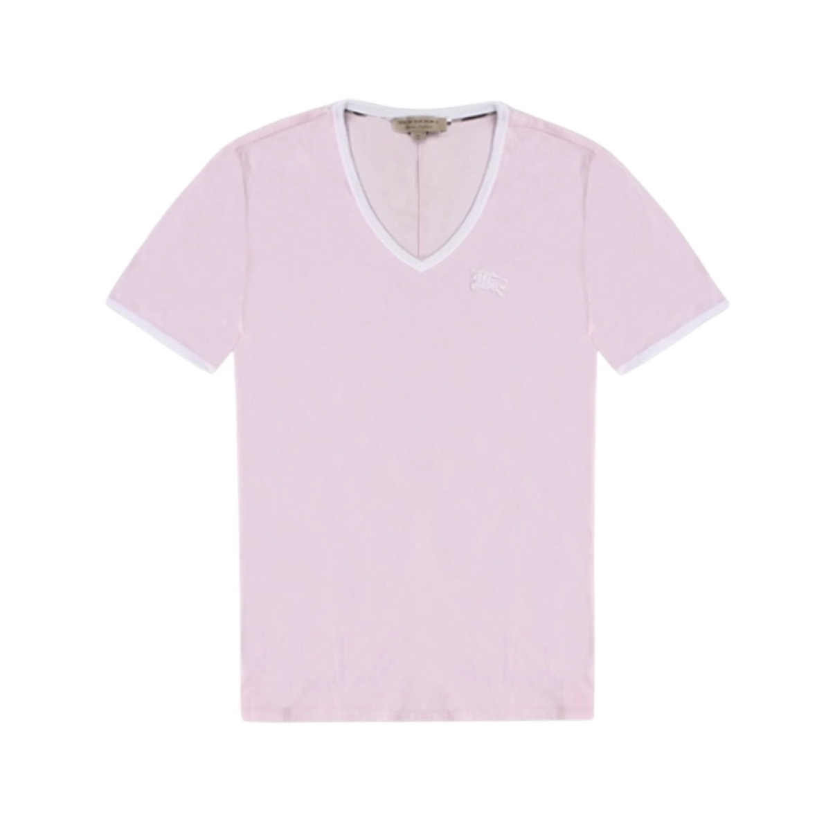 Burberry 粉紅色白刺繡logo V領Tee