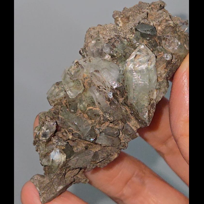 Epidote inclusion quartz cluster - CQ505