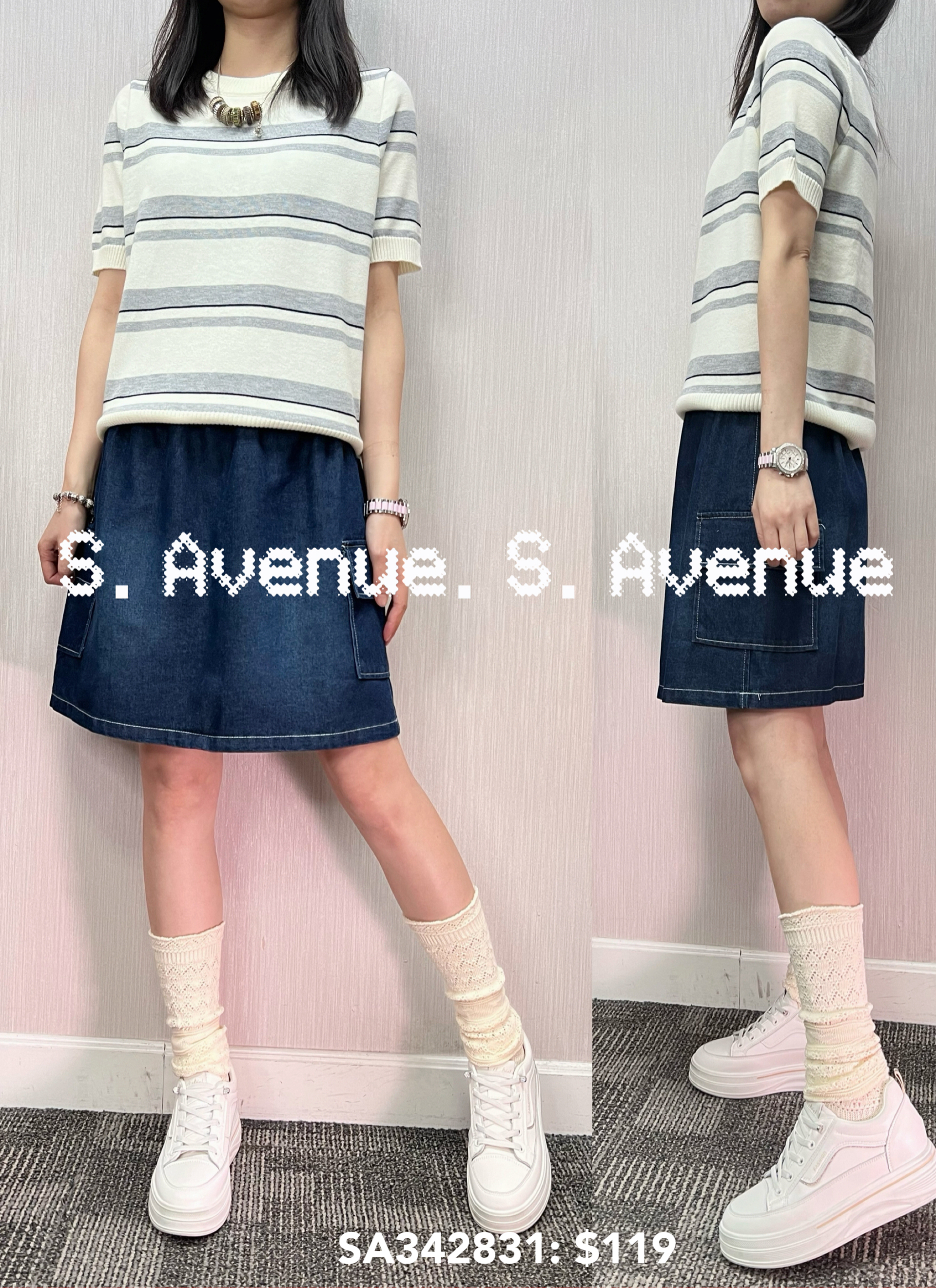 SA342831: 短袖間條線top