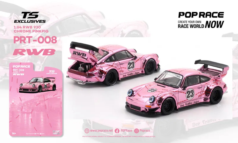(預訂 Pre Order) POPRACE x TOKYO STATION  ( PRT006 ) 1/64 RWB 930 CHROME PINK PIG