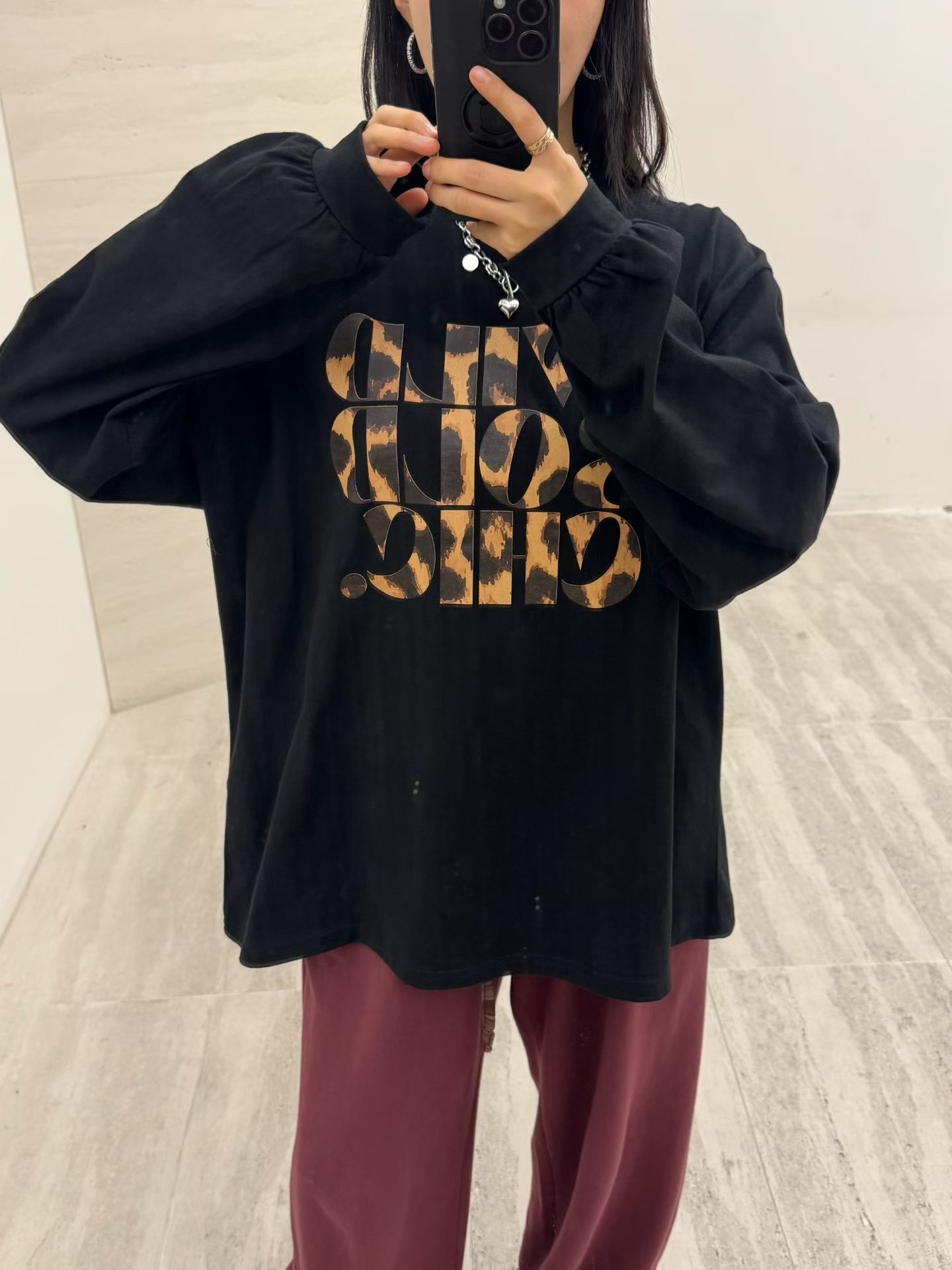豹紋字印花長Tee