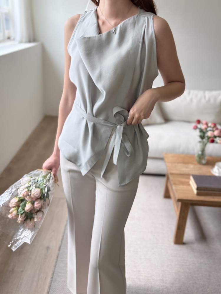 Camille Draped Wrap Blouse (Mint)