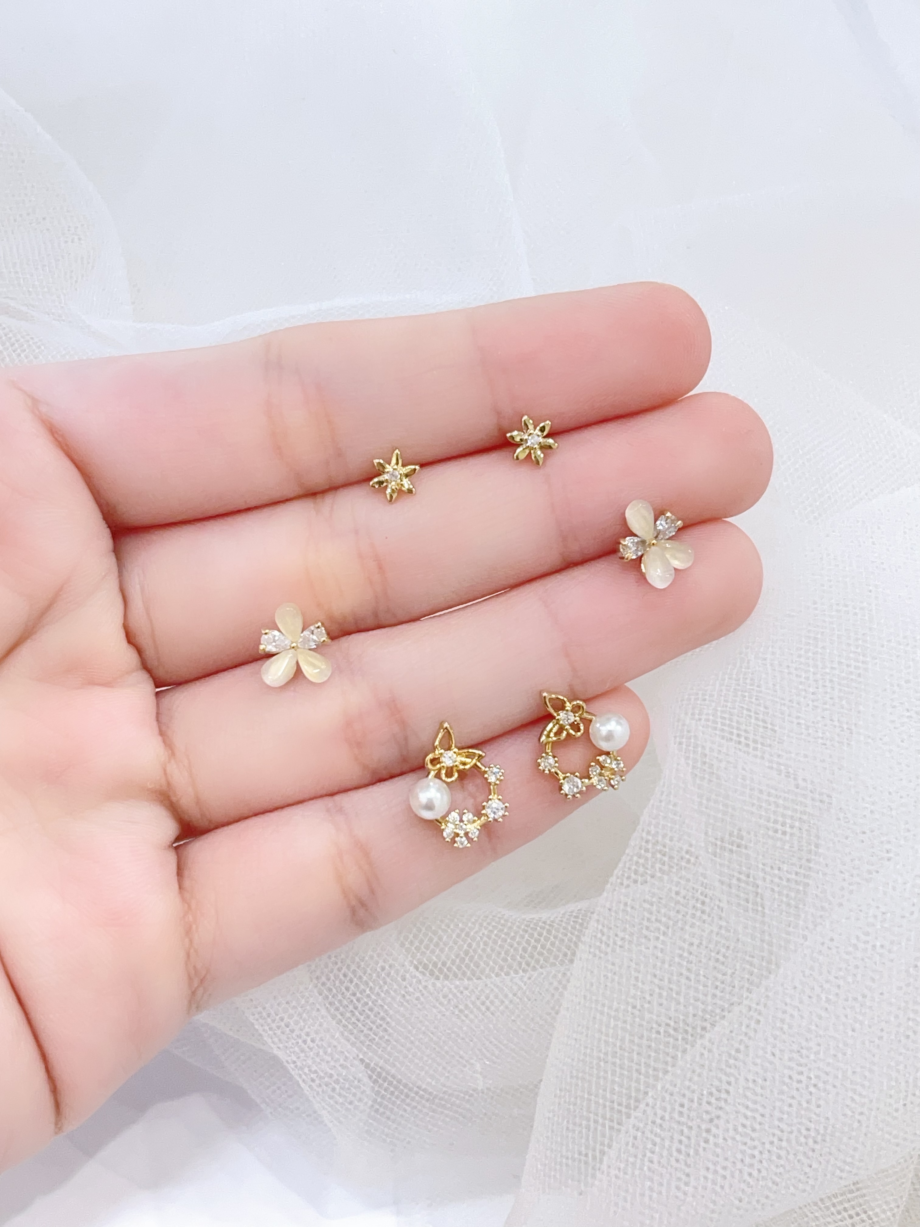 猫眼石花花蝴蝶耳环套装