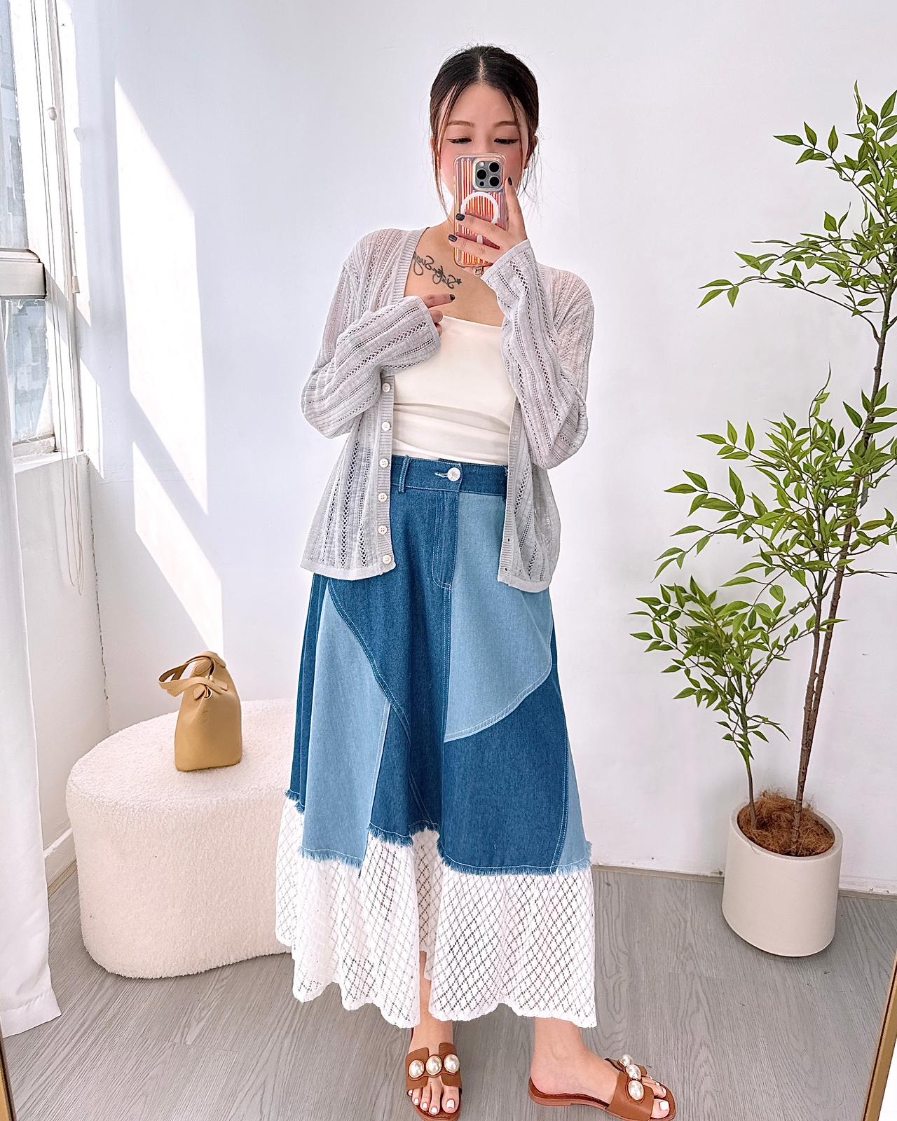 重工高質通花拼牛仔半截裙 2色