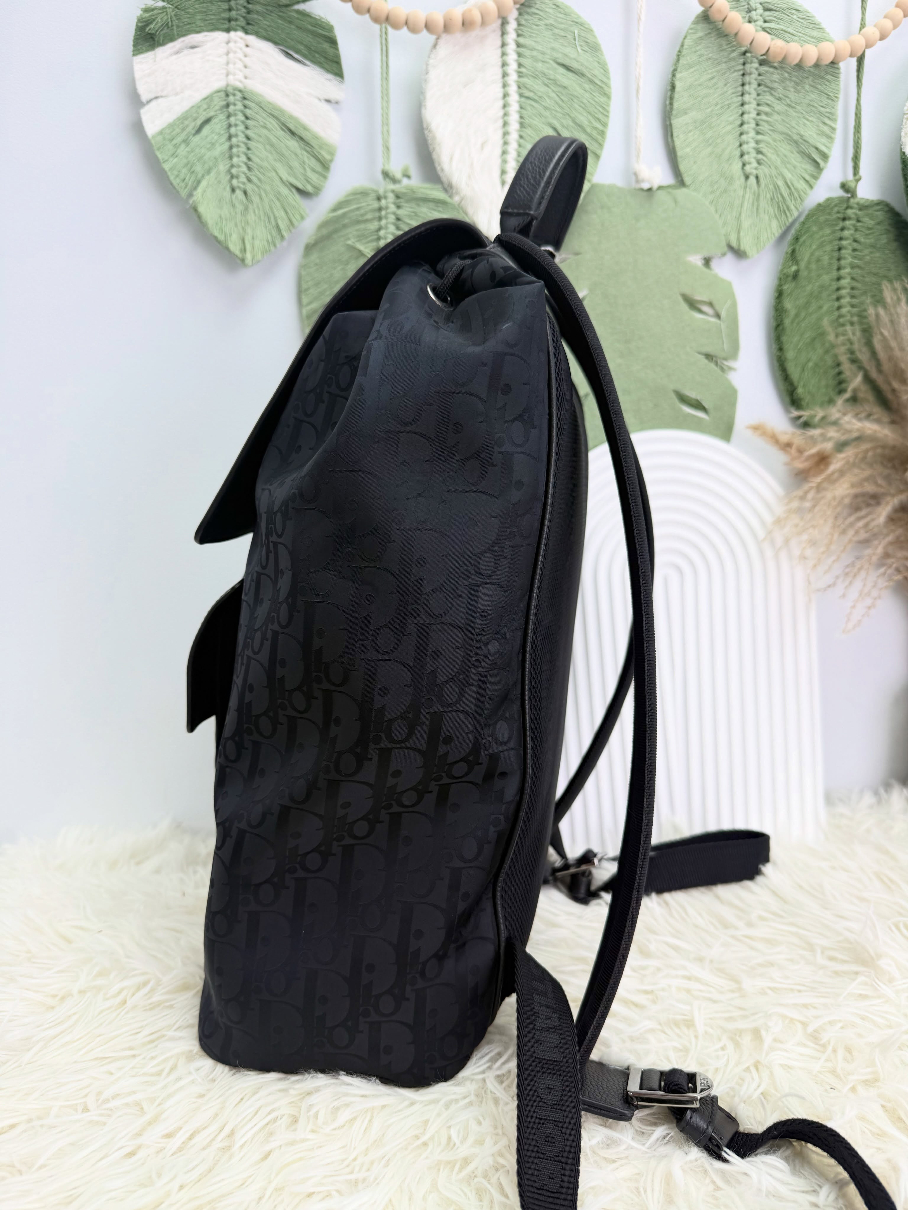 Dior👜 PRE OWNED 🛍️ Motion系列 黑色老花拼皮書包 🎒🖤