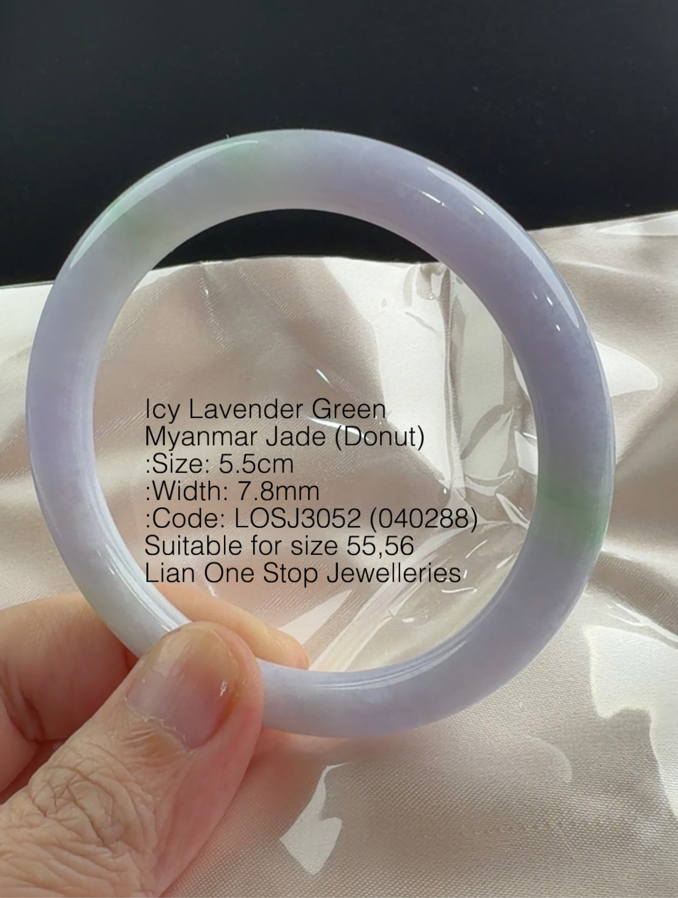 5.5cm Code: LOSJ3052 (040288) Icy Lavender Green Myanmar Jade (Donut)