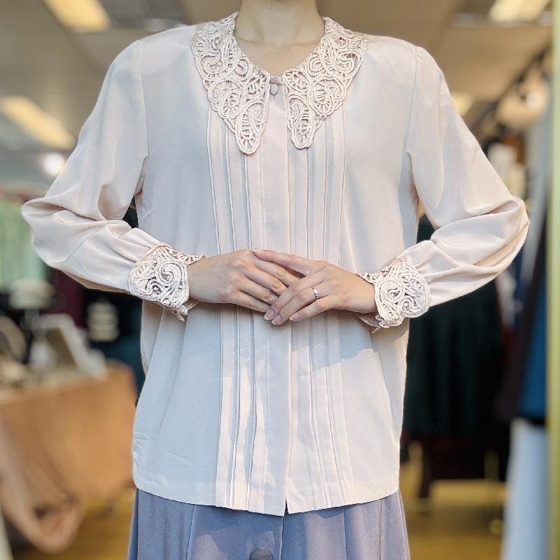 Vintage Japanese Pale Pink Soutache Collar and Cuff Accent Blouse Shirt (PP001-7)
