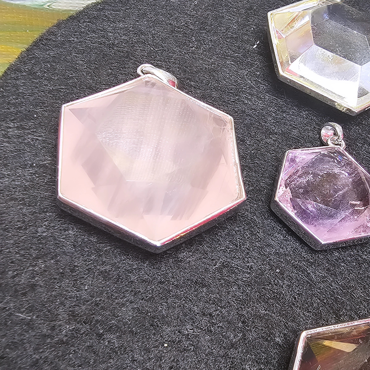 粉紅晶六芒星925銀大衛星