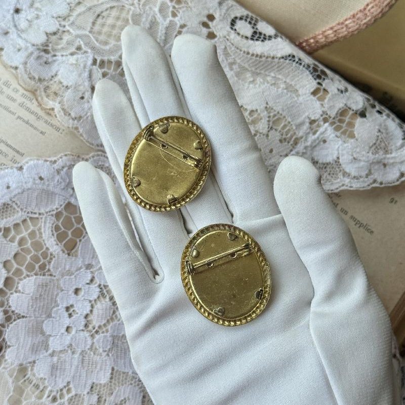 Vintage Mid-Century Rose & Forget Me Not Petit Needlepoint Brooch Pair(MT2346)