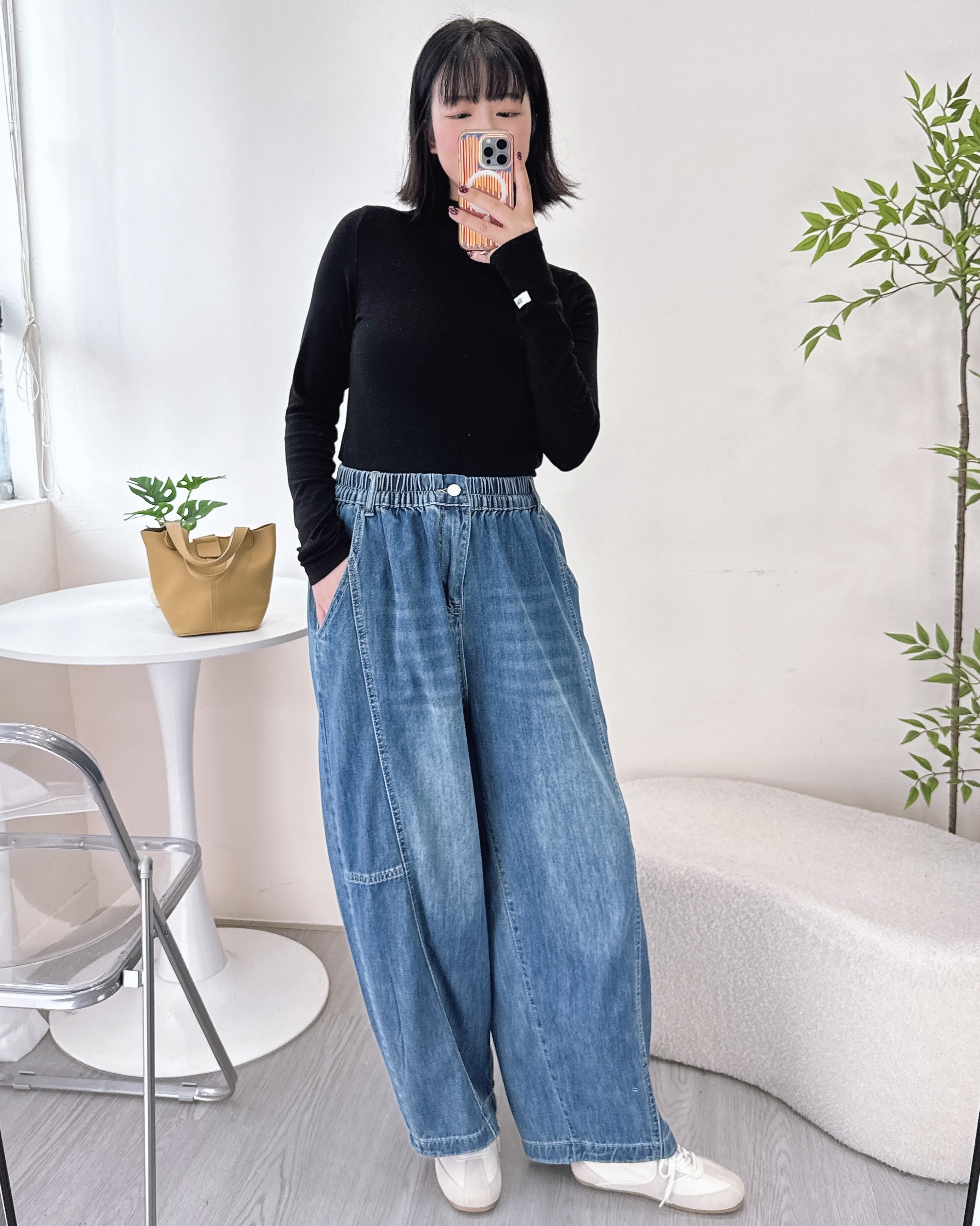 軟熟偏薄身繭型牛仔褲