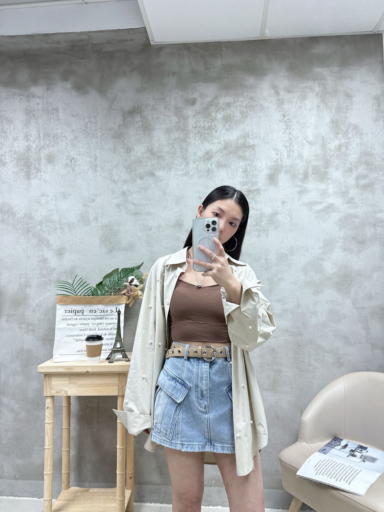 C16 雙袋牛仔裙褲