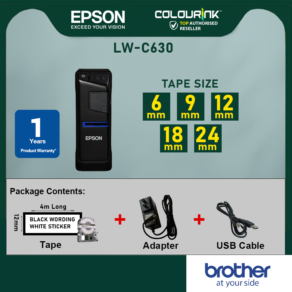 EPSON LabelWorks LW-C630 Label Printer  Bluetooth | Mobile Printing | QR Code | Barcode | LW-600P PT-D600 P700 H110 D210