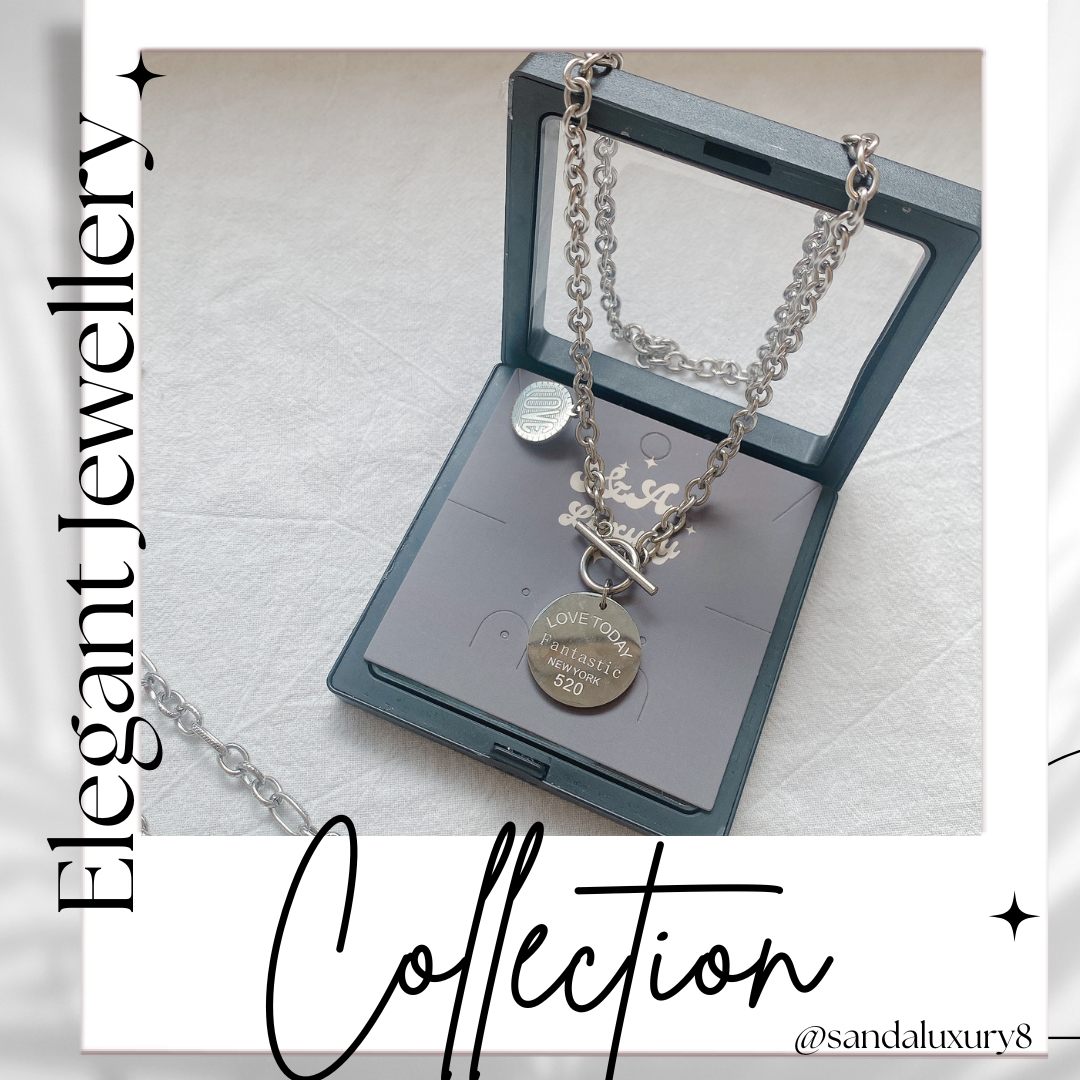 Titanium Steel Chain Necklace with "LOVE TODAY, FANTASTIC" Round Pendant   