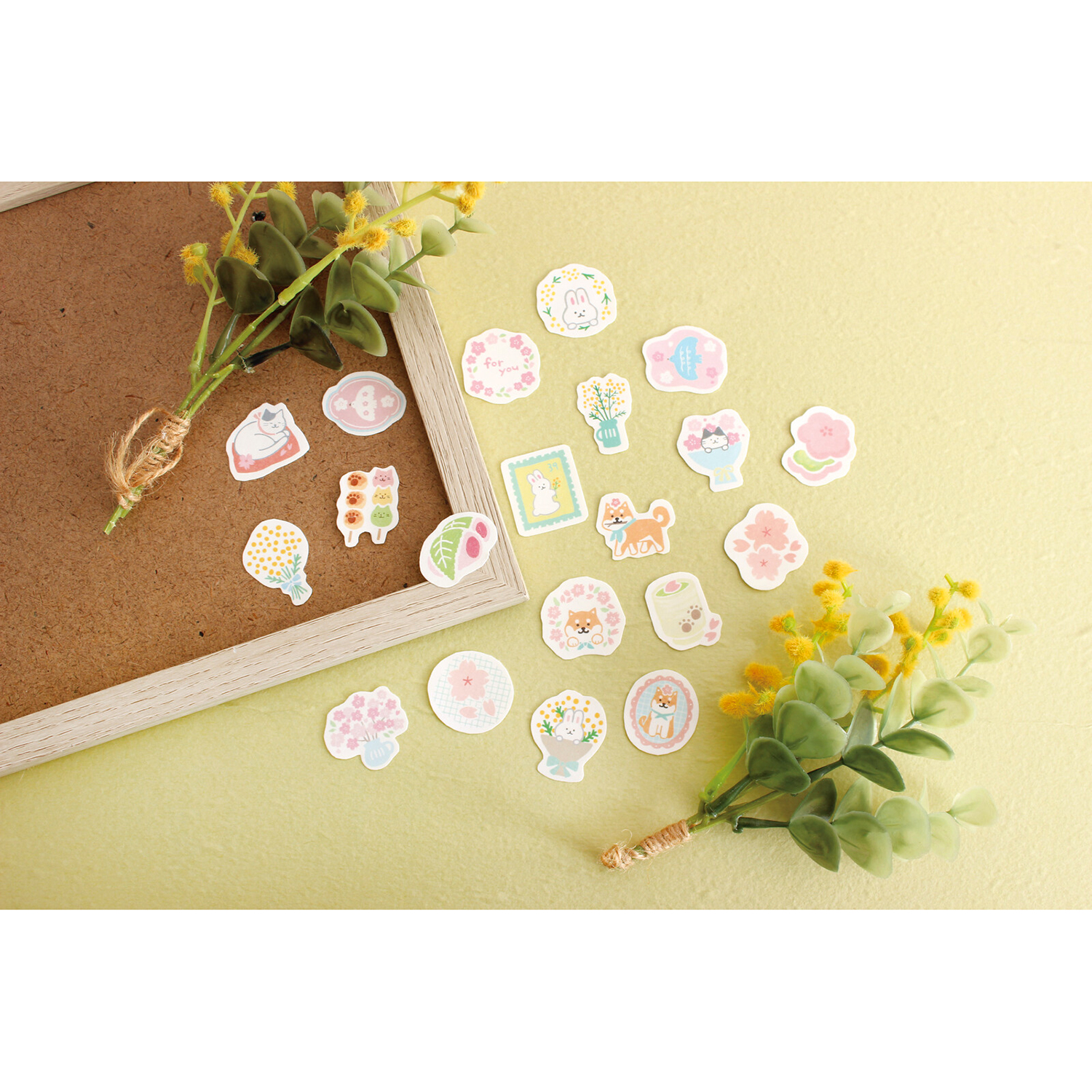 古川紙工 - 和紙貼紙包 (黃色兔子含羞草款)