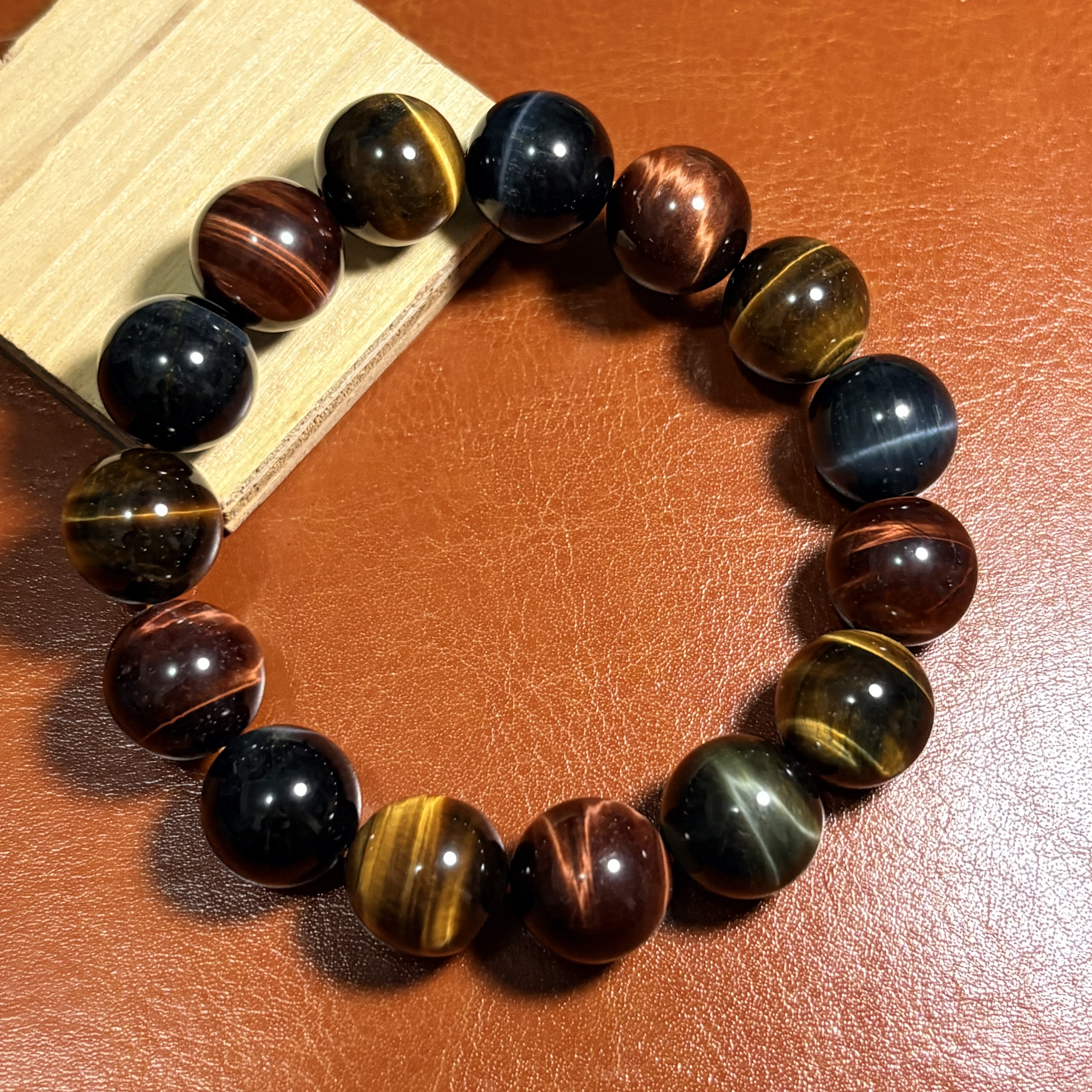 彩虎眼石｜三色虎眼石手鏈 No.3456 丨規格：14.5mm珠17 cm手圍