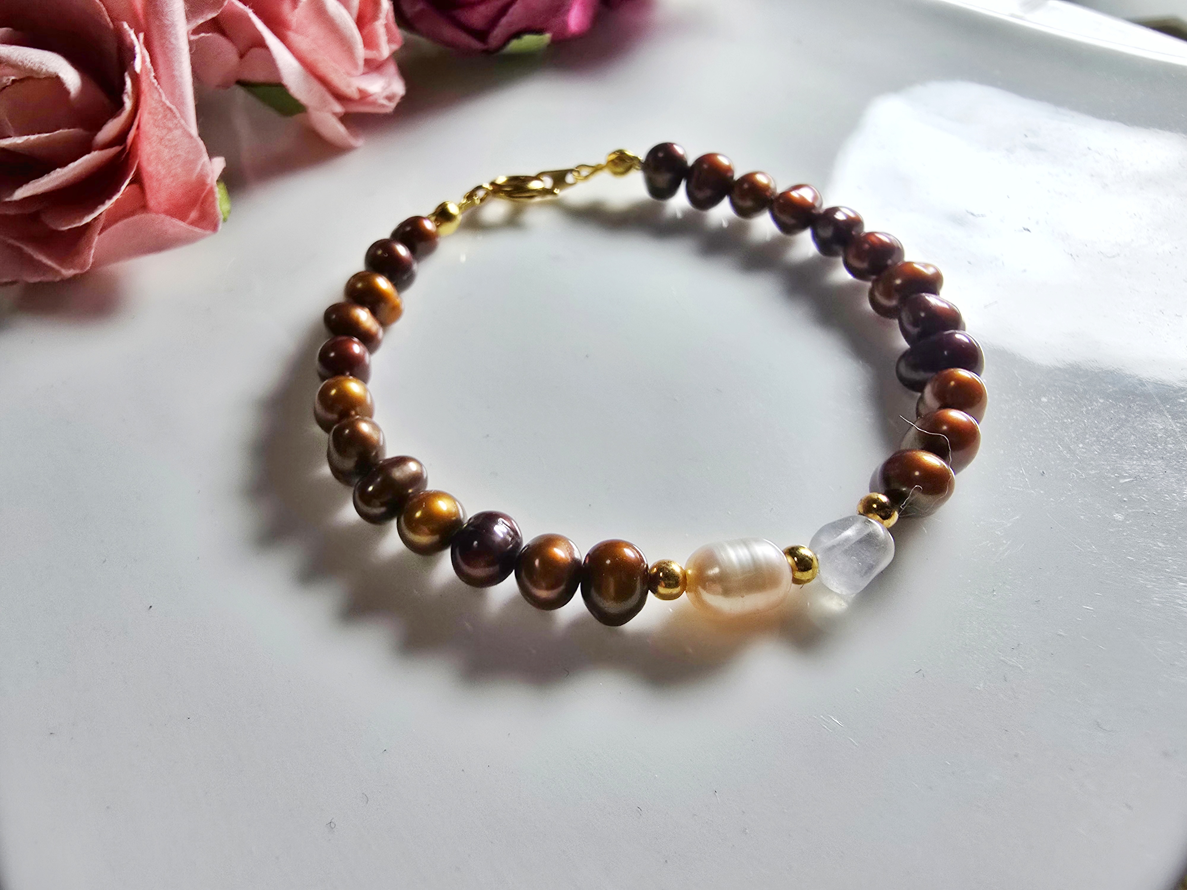 FWP0125-2  天然珍珠月光石復古手鏈