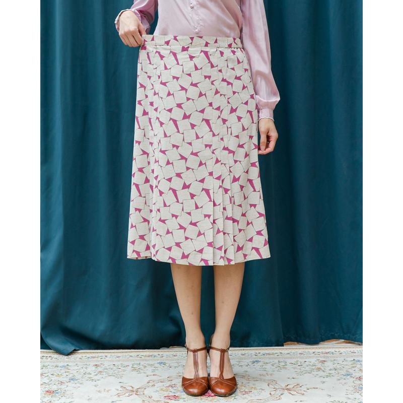 Vintage Japanese Pink and White Square Pattern Pleated Skirt - Waist 29~32" (MT1606-38)
