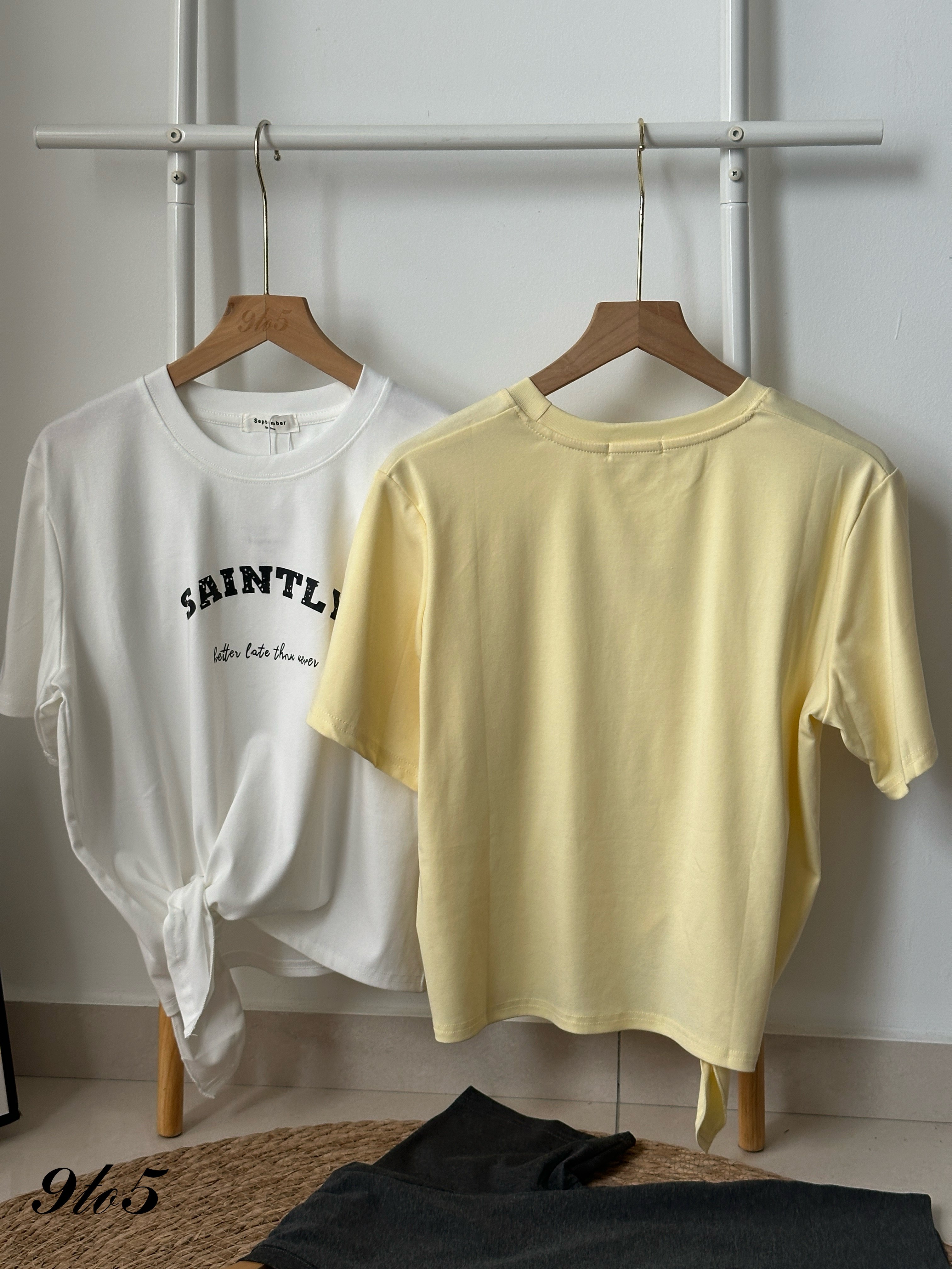 T4105 Side-tie Wording Tee - 4 Colors