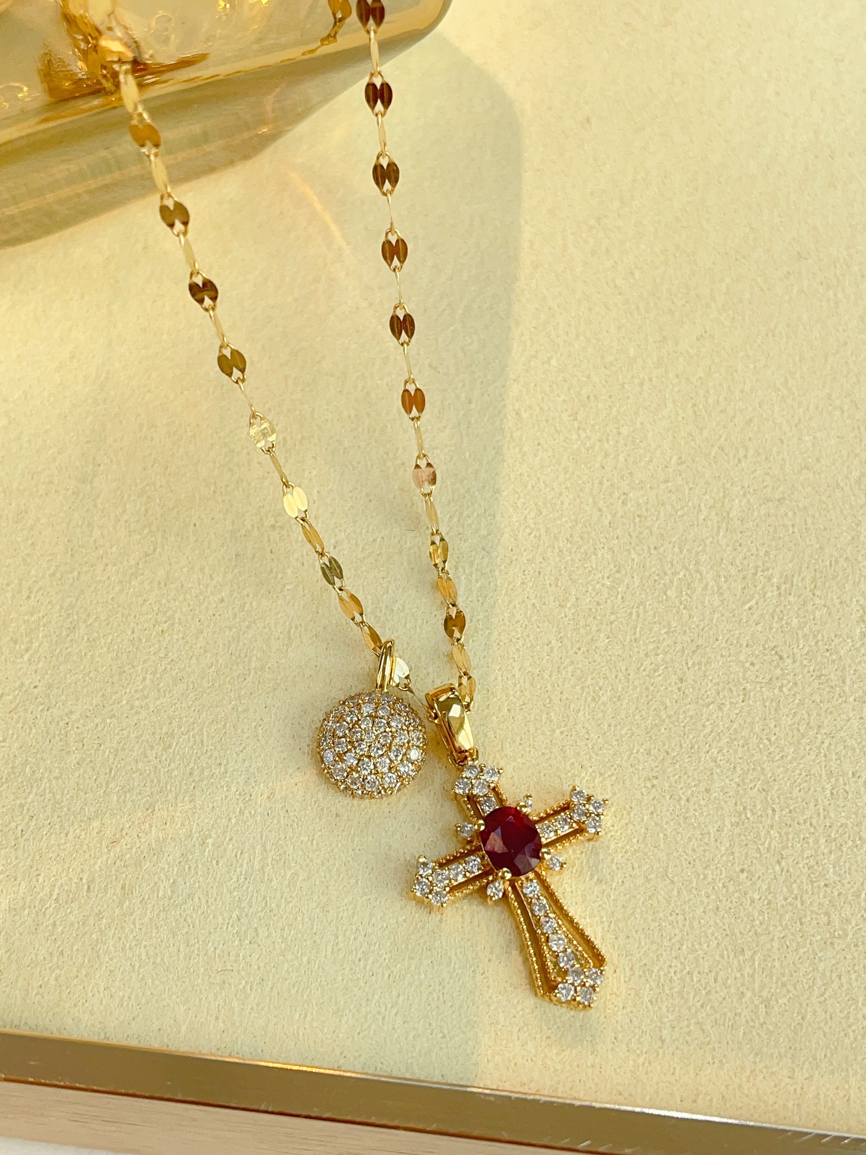 Ruby & Diamond Ornate Cross Pendant N031231