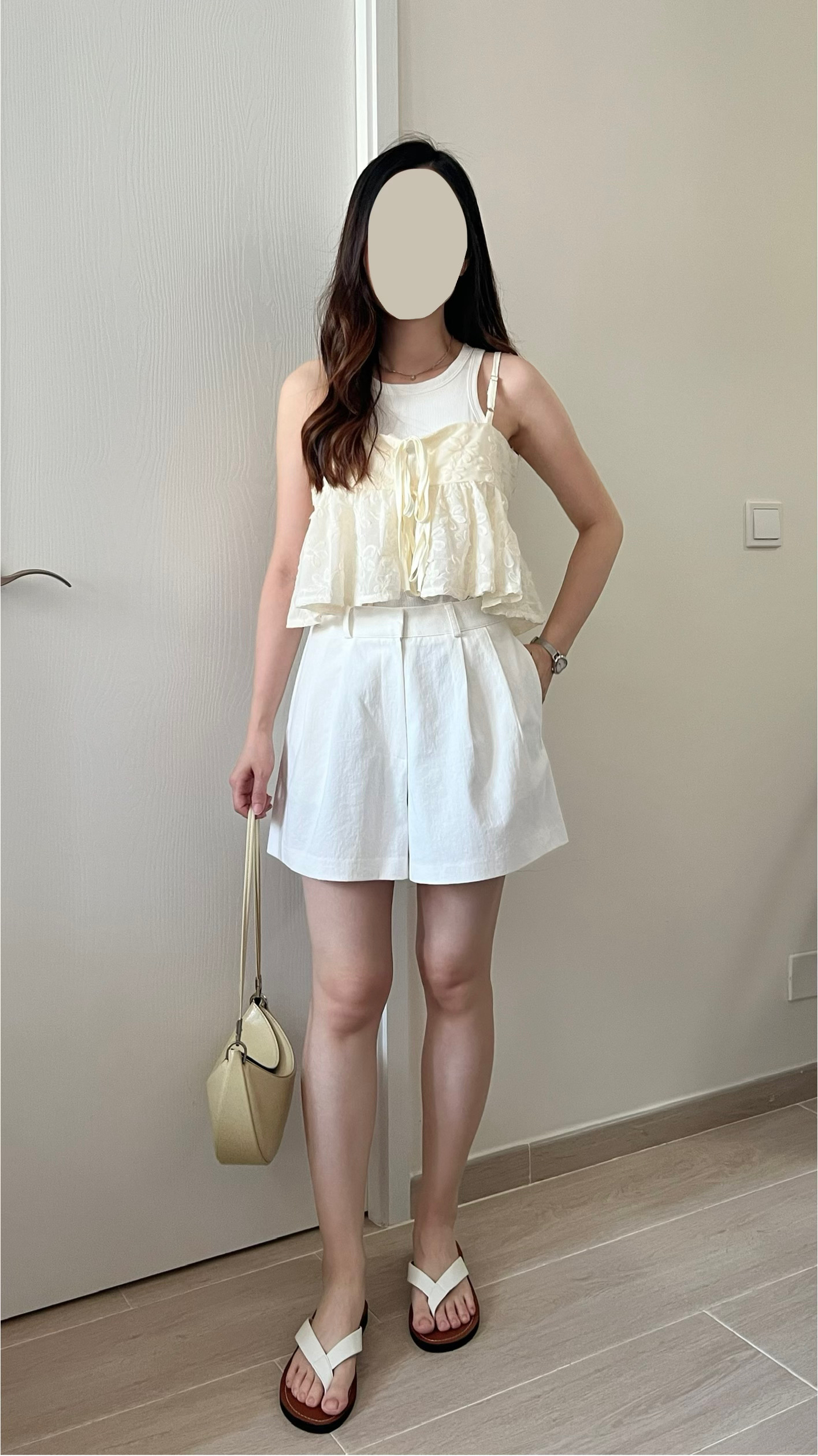 甜價仙氣花花兩穿吊帶背心 杏色