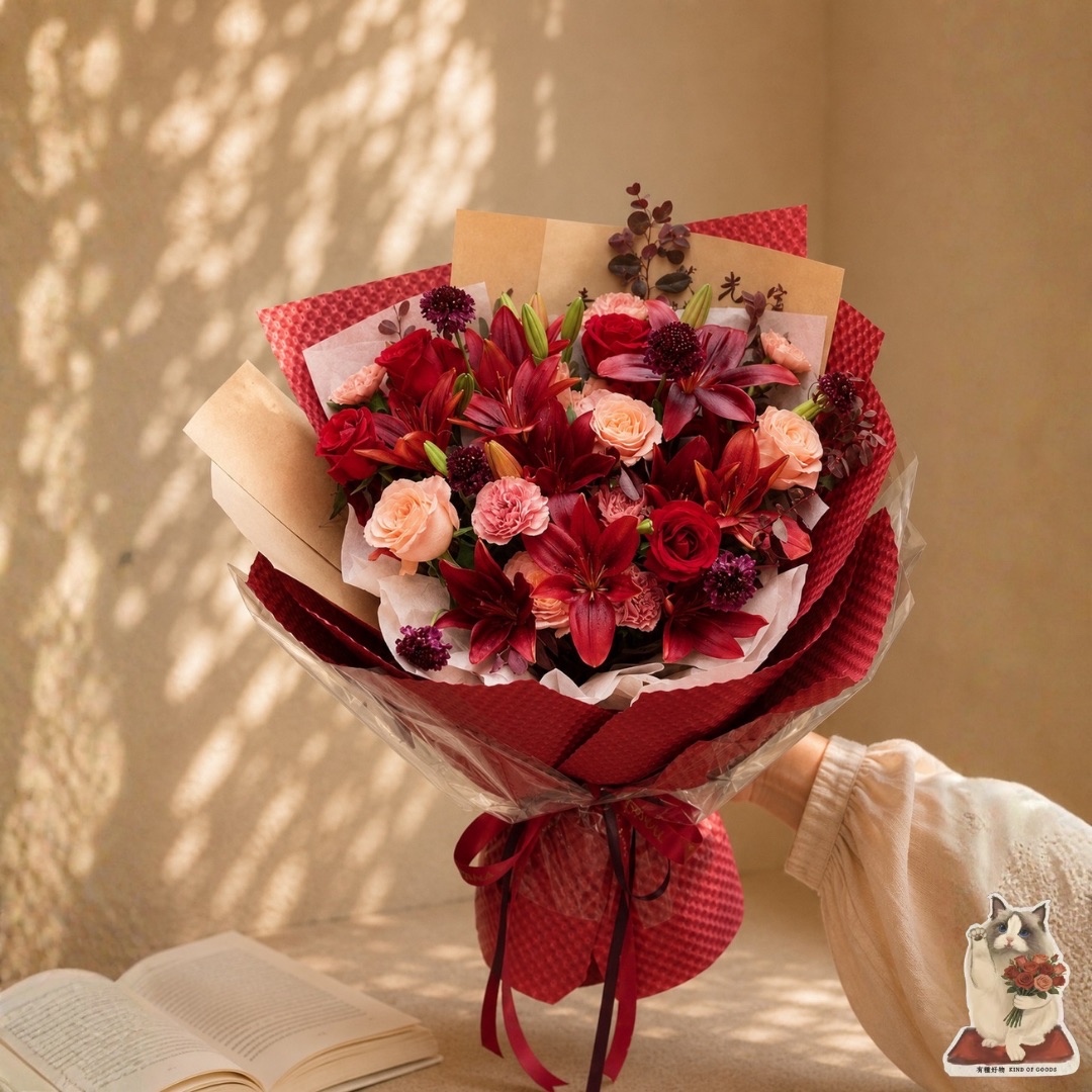 赤色微光｜紅百合紅玫瑰浪漫花束