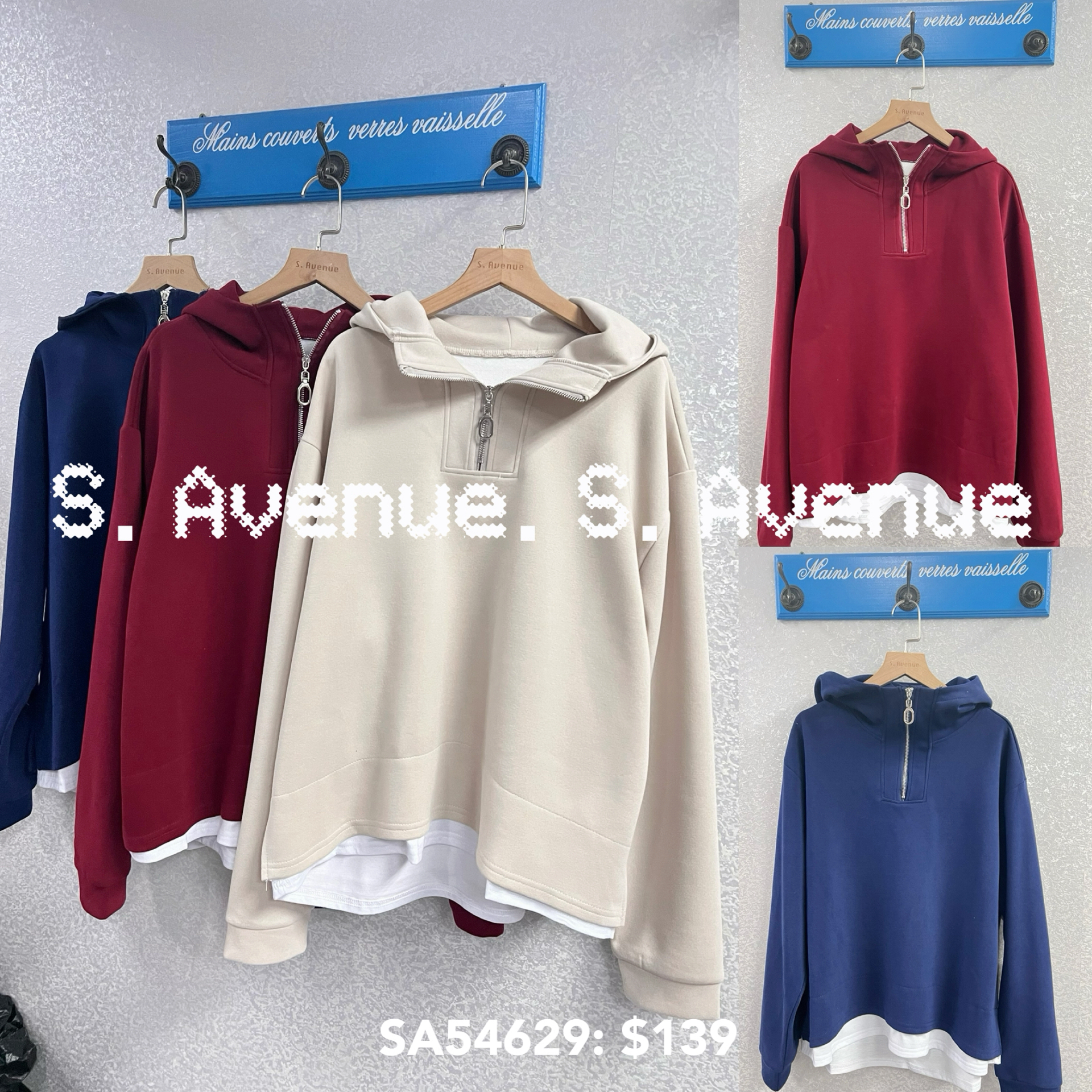 SA54629: 長袖領拉錬假兩件