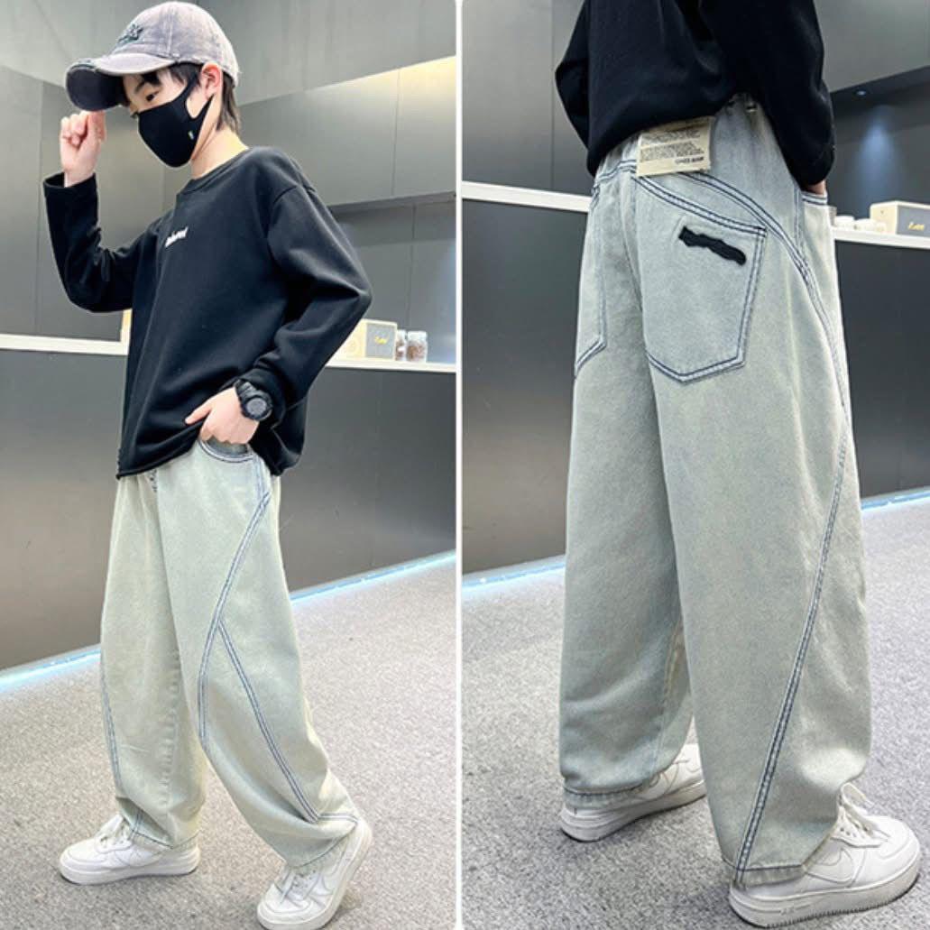 男仔春秋款兒童直筒牛仔長褲