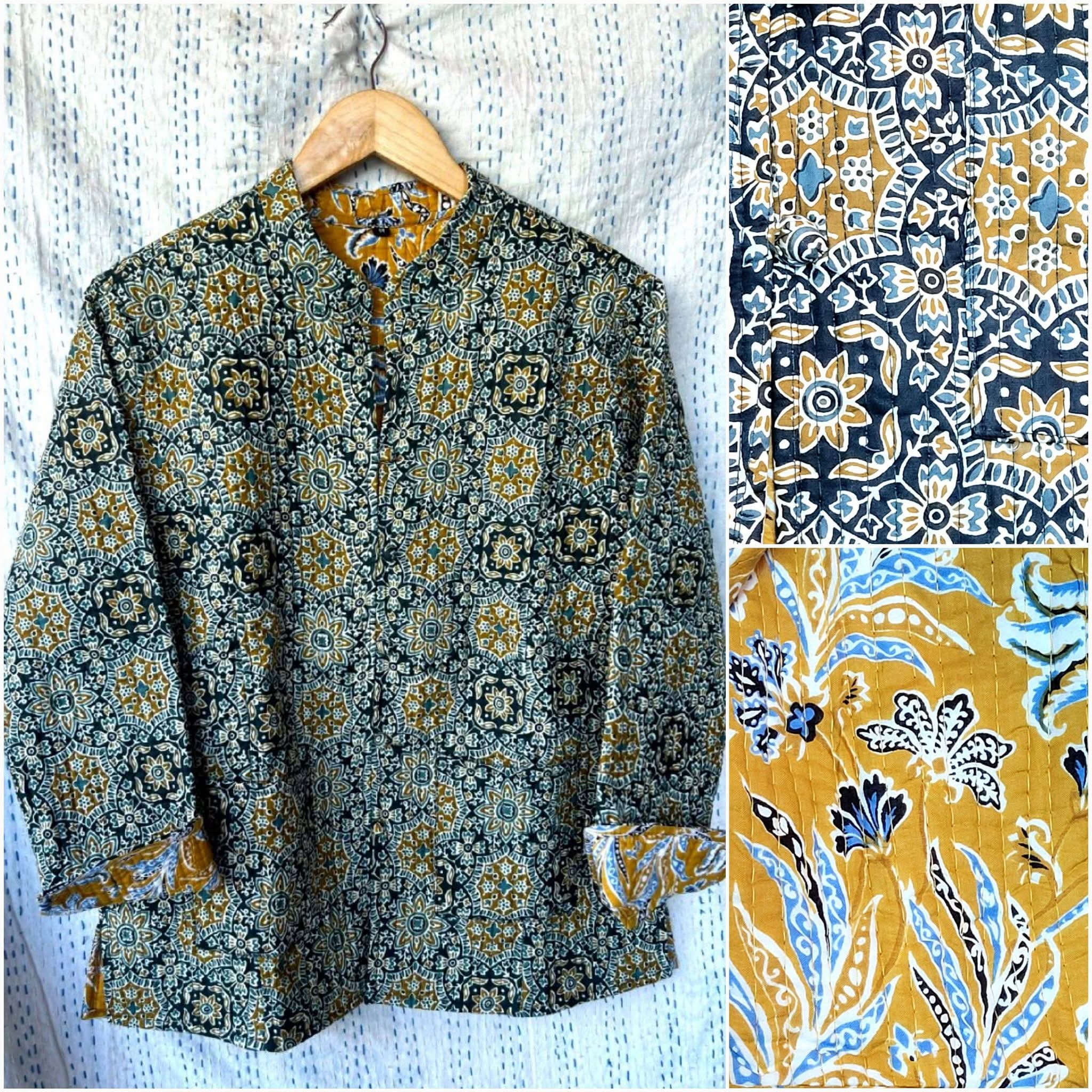 印度 block print 夾棉外套