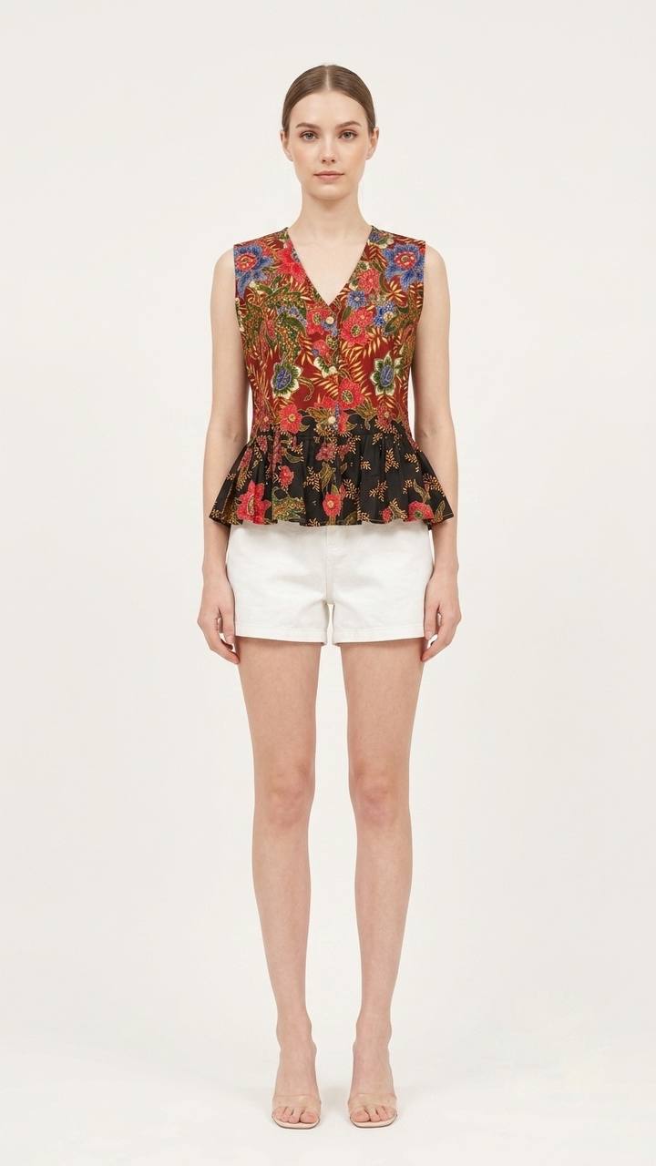 T2768 - Mekar Delima Peplum Batik Top 