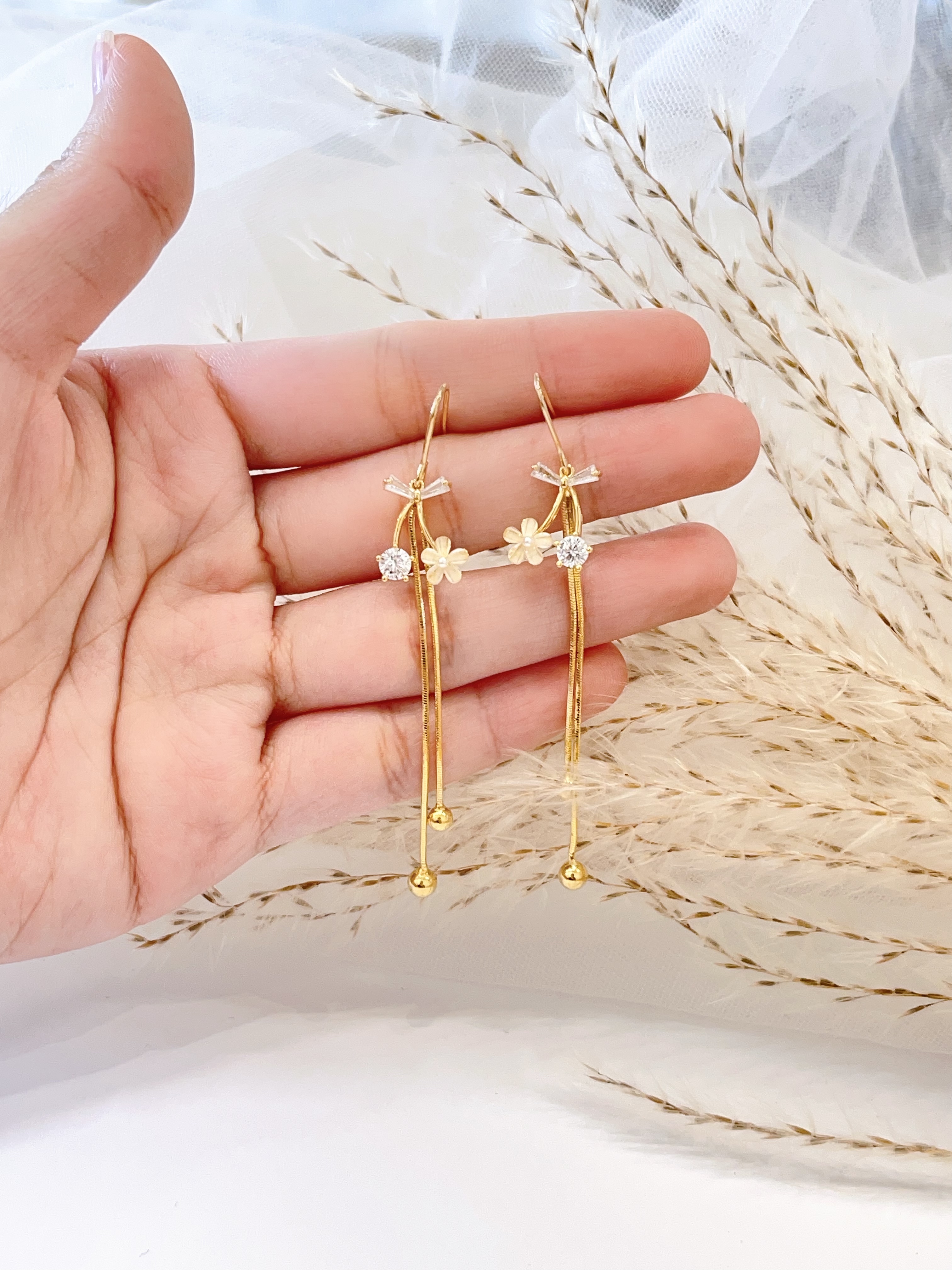 高级感花花双流苏耳环