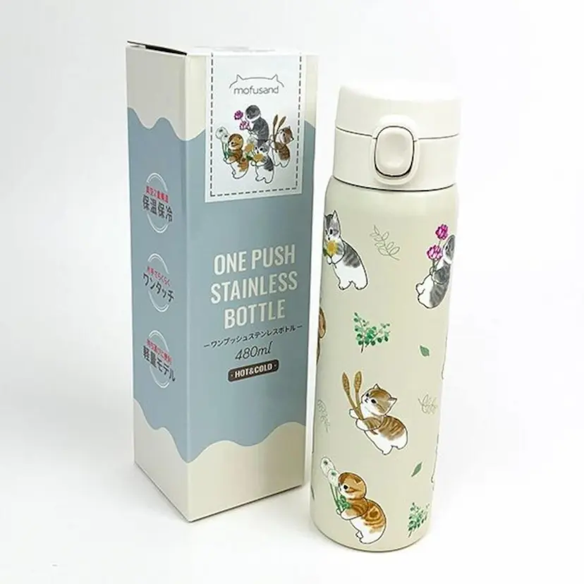 現貨🌸日本直送 | mofusand貓咪One Push一鍵開關不銹鋼保冷保溫瓶[480ml]