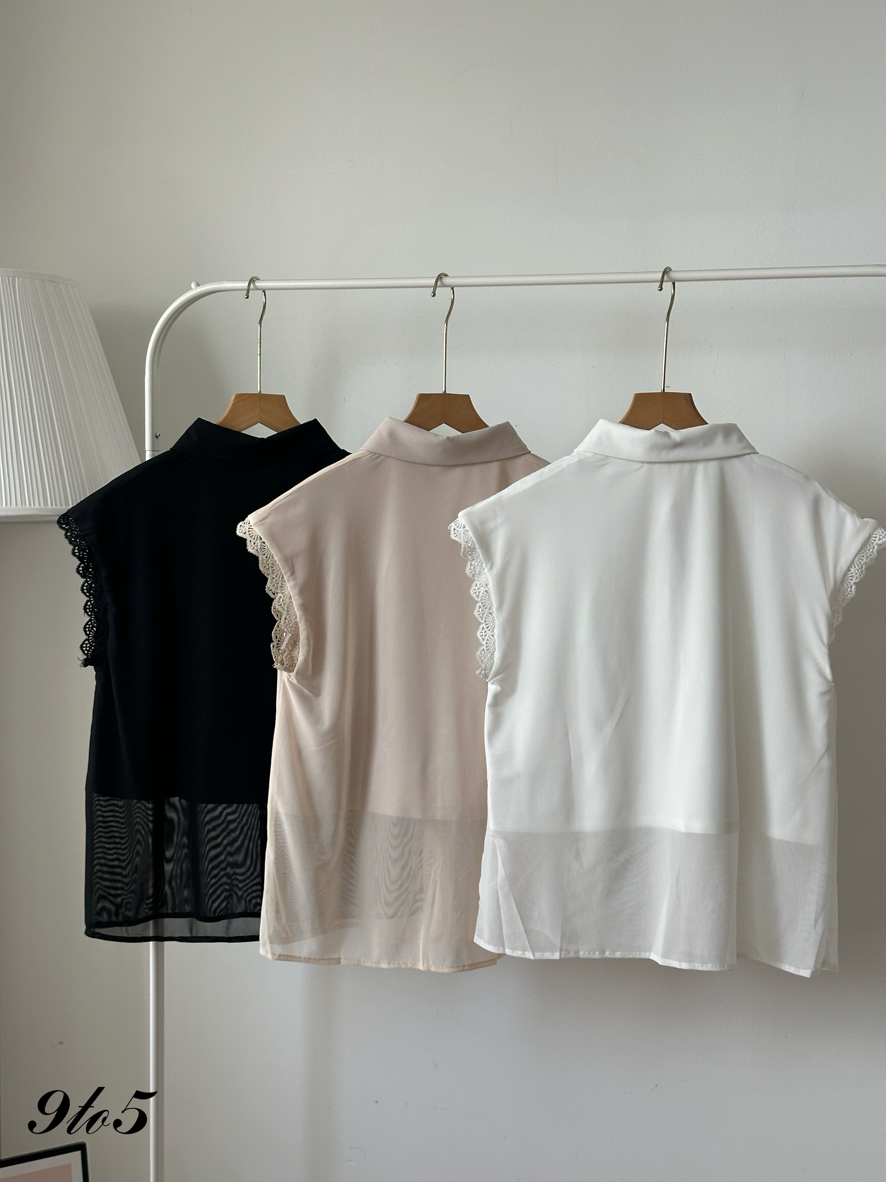 T4260 Lace Sleeve Chiffon Shirt - 3 Colors 