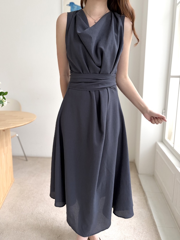 Athena Drape Dress (Charcoal)