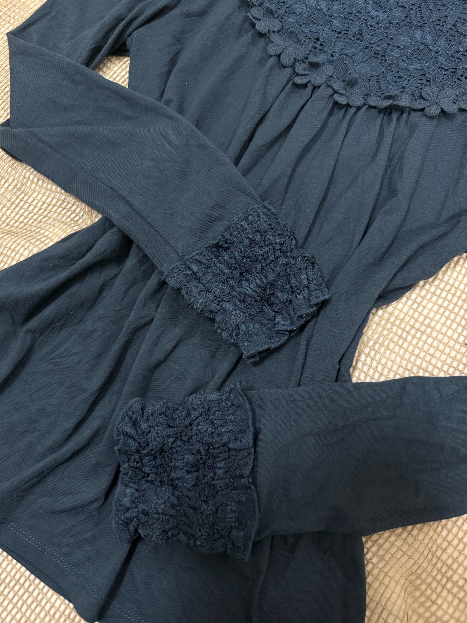 Lace Trim Ruffle High-Neck Top