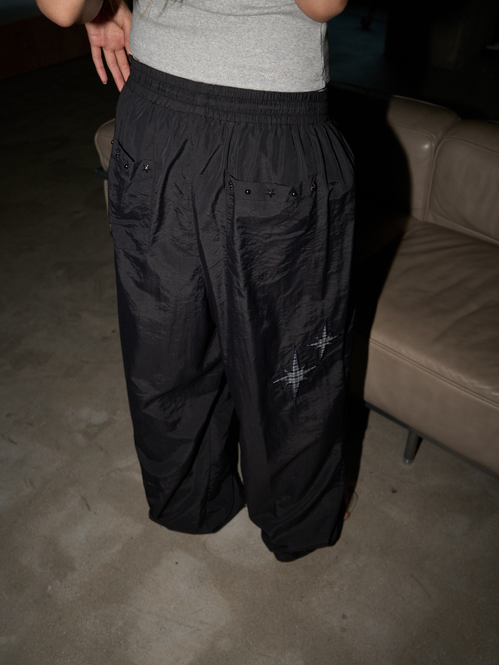 Star Embellished Nylon Pants