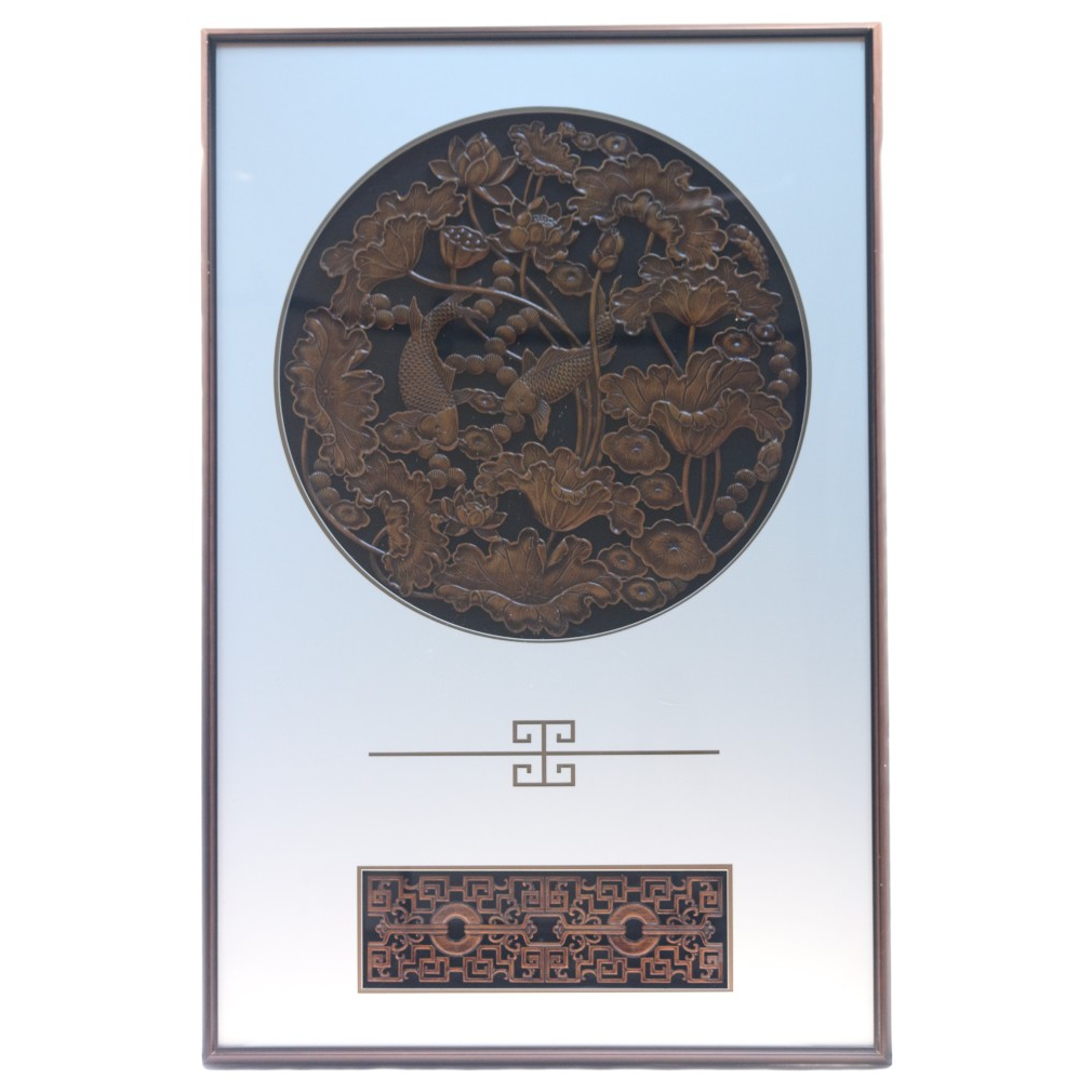 實木 雙魚木雕大掛畫