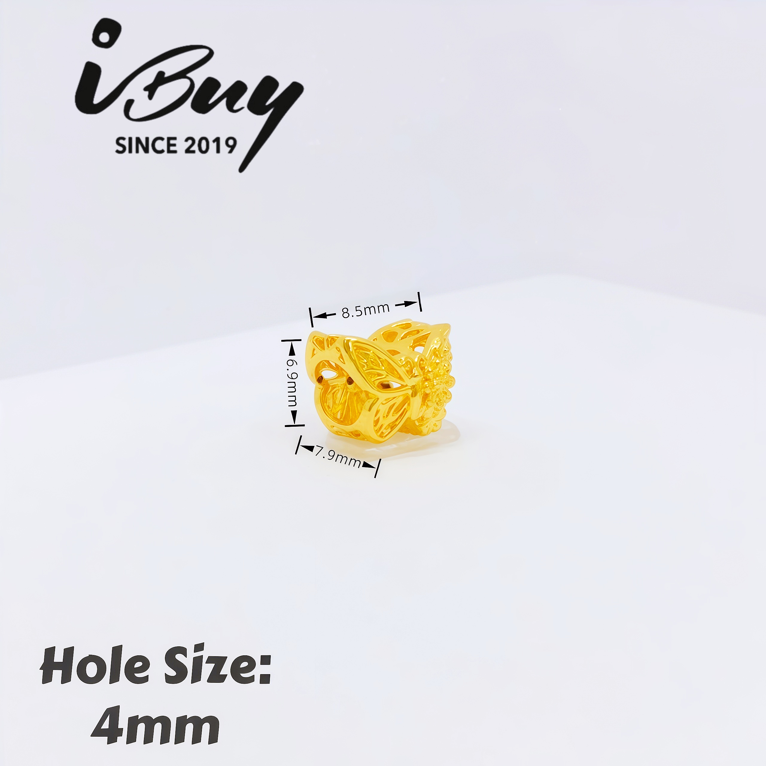 916 HARD GOLD BLOSSON BUTTERFLY CHARM BEAD 916 硬金 繁花蝴蝶串咀