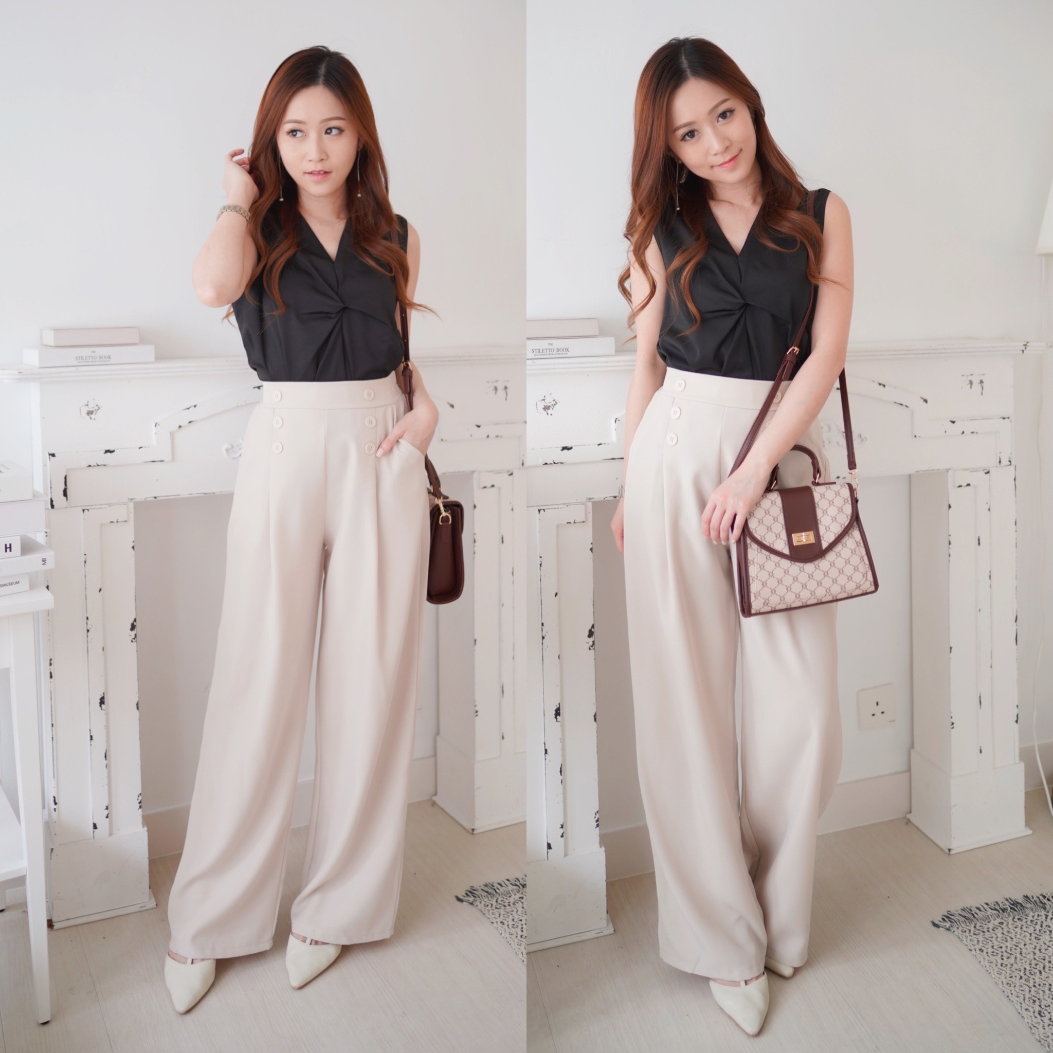 百搭知性の選💮排鈕闊腳長褲(KR)杏色310737