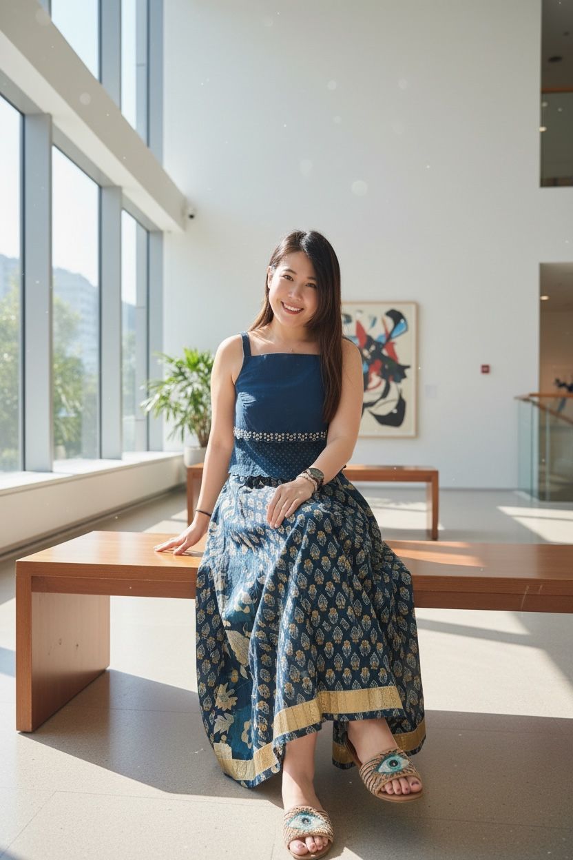 1974 Blue with Golden Edge 12-Cloth Patchwork Skirt 39"