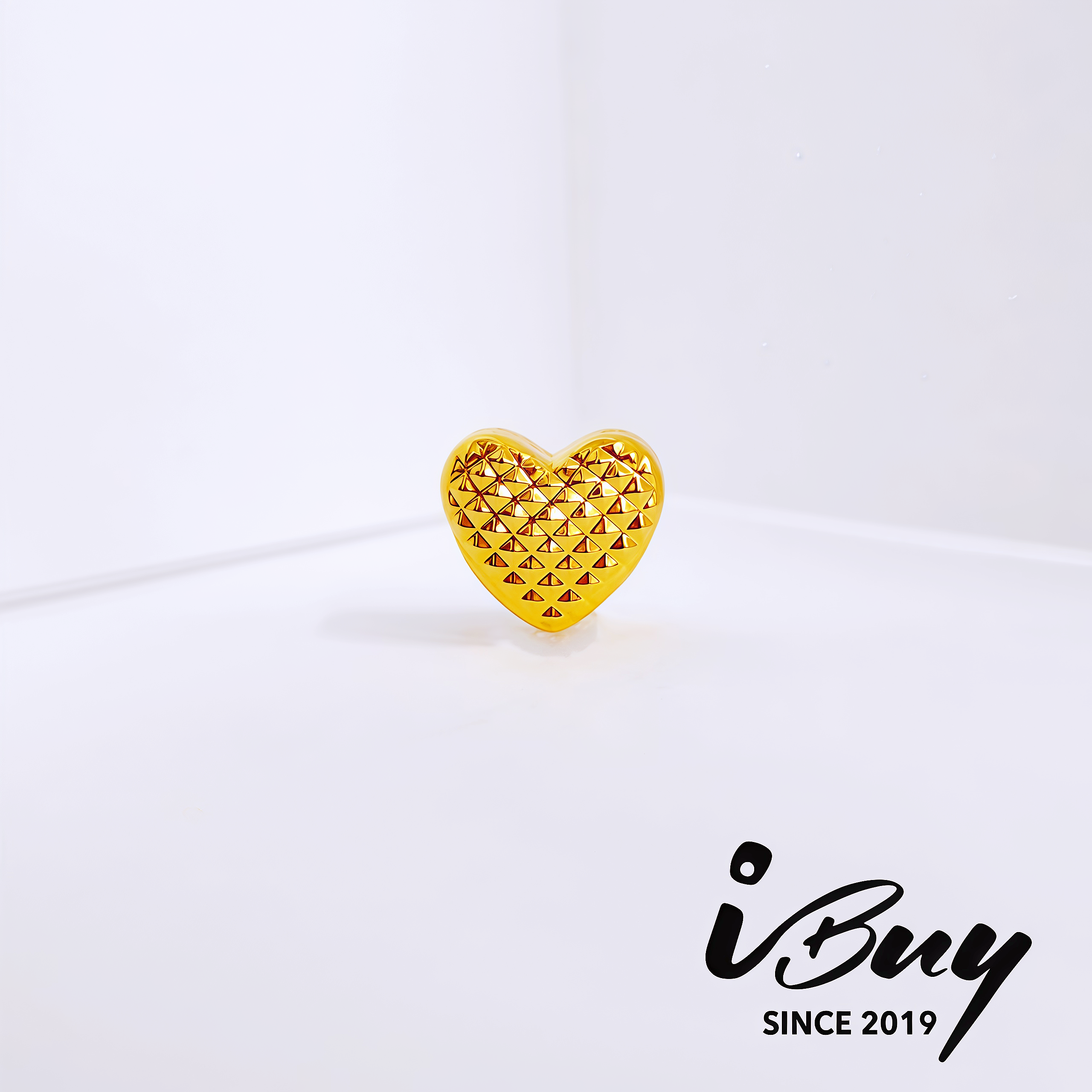 916 HARD GOLD DIAMOND-CUT HEART BEAD 916 硬金 菱格爱心串咀