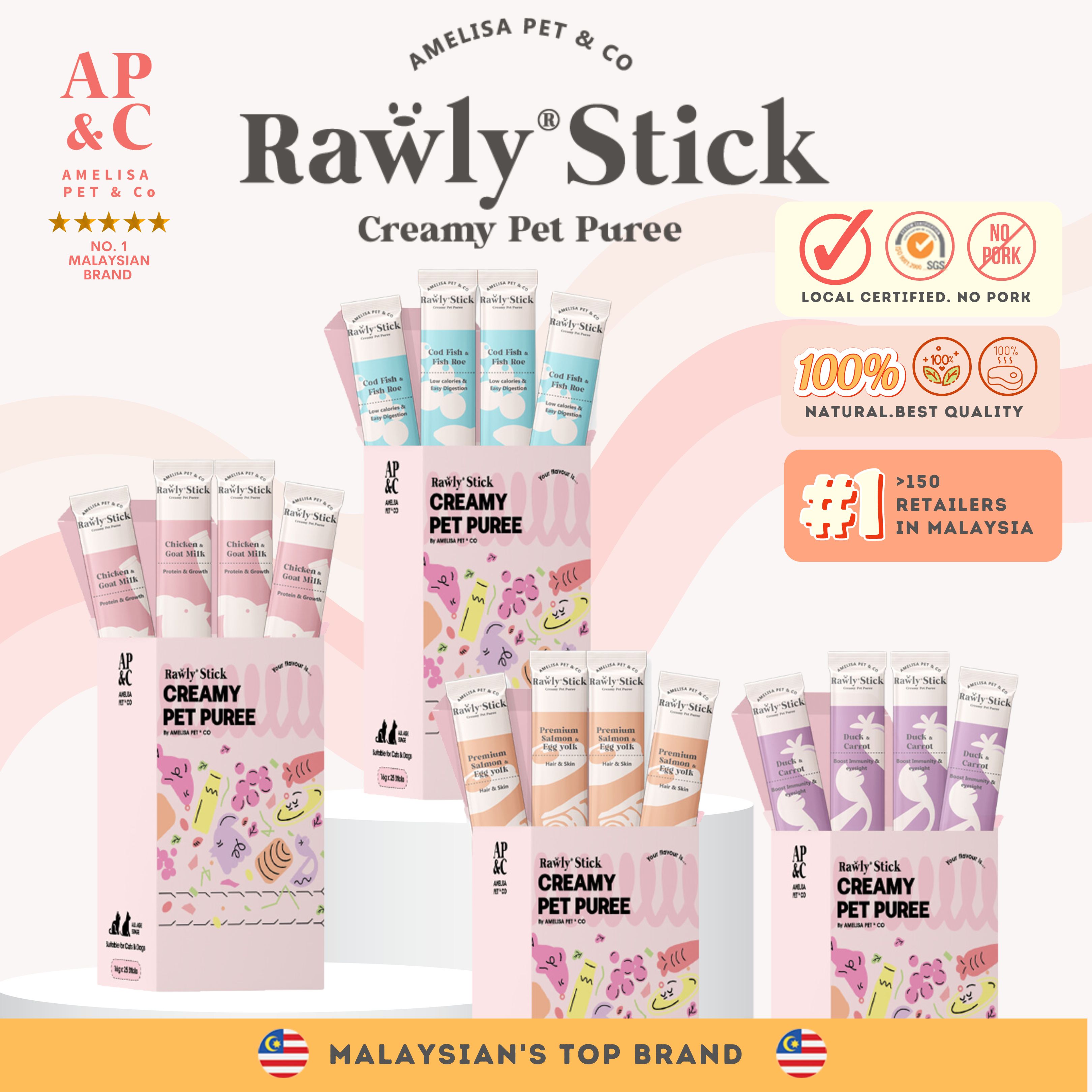 AP&C｜Rawly Stick 貓犬功能肉泥條 貓條 盒裝 Creamy Pet Puree 16g x 25