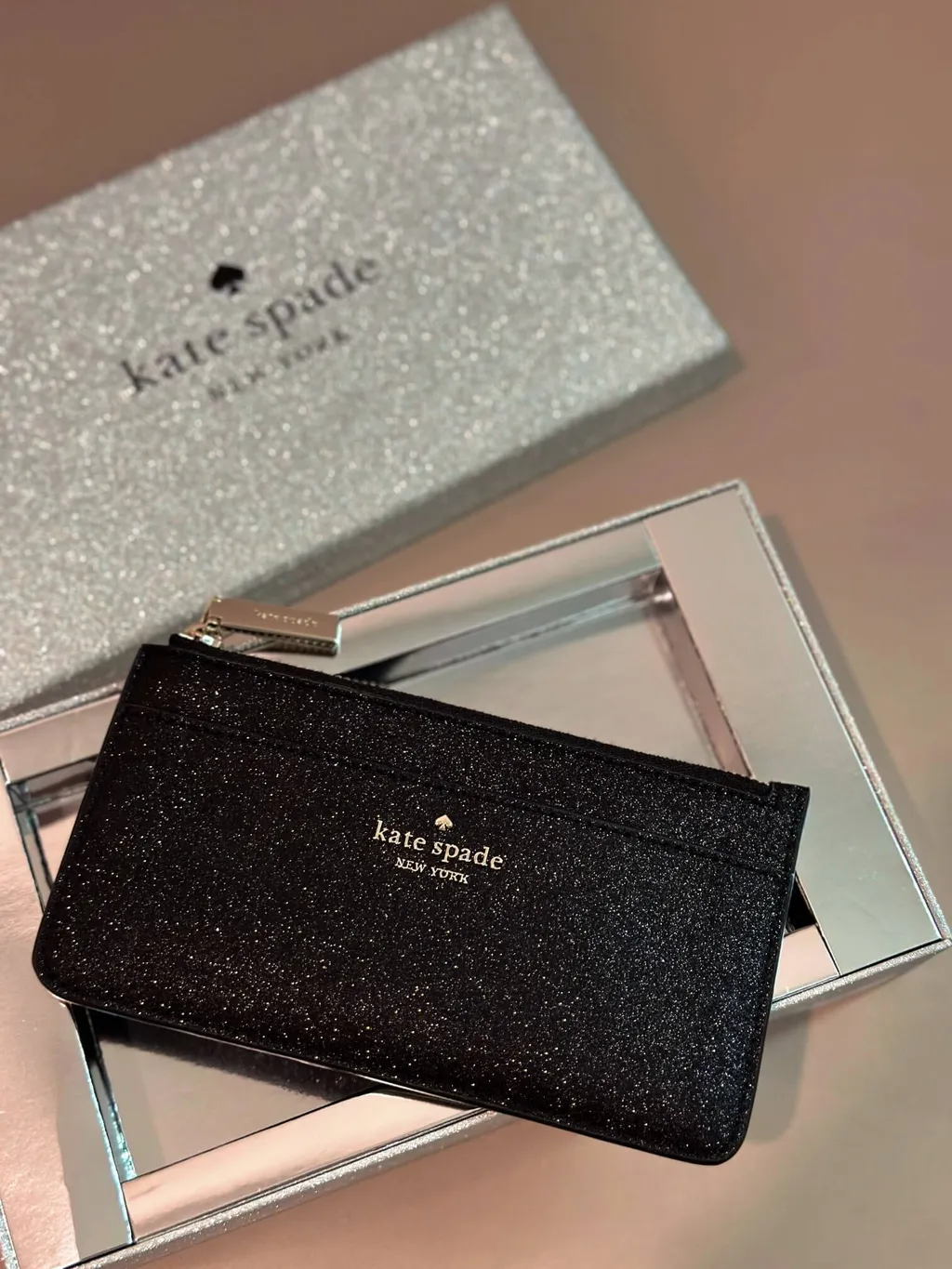 香港現貨-Kate Spade  Tinsel Glitter Fabric Slimcard Holder Black