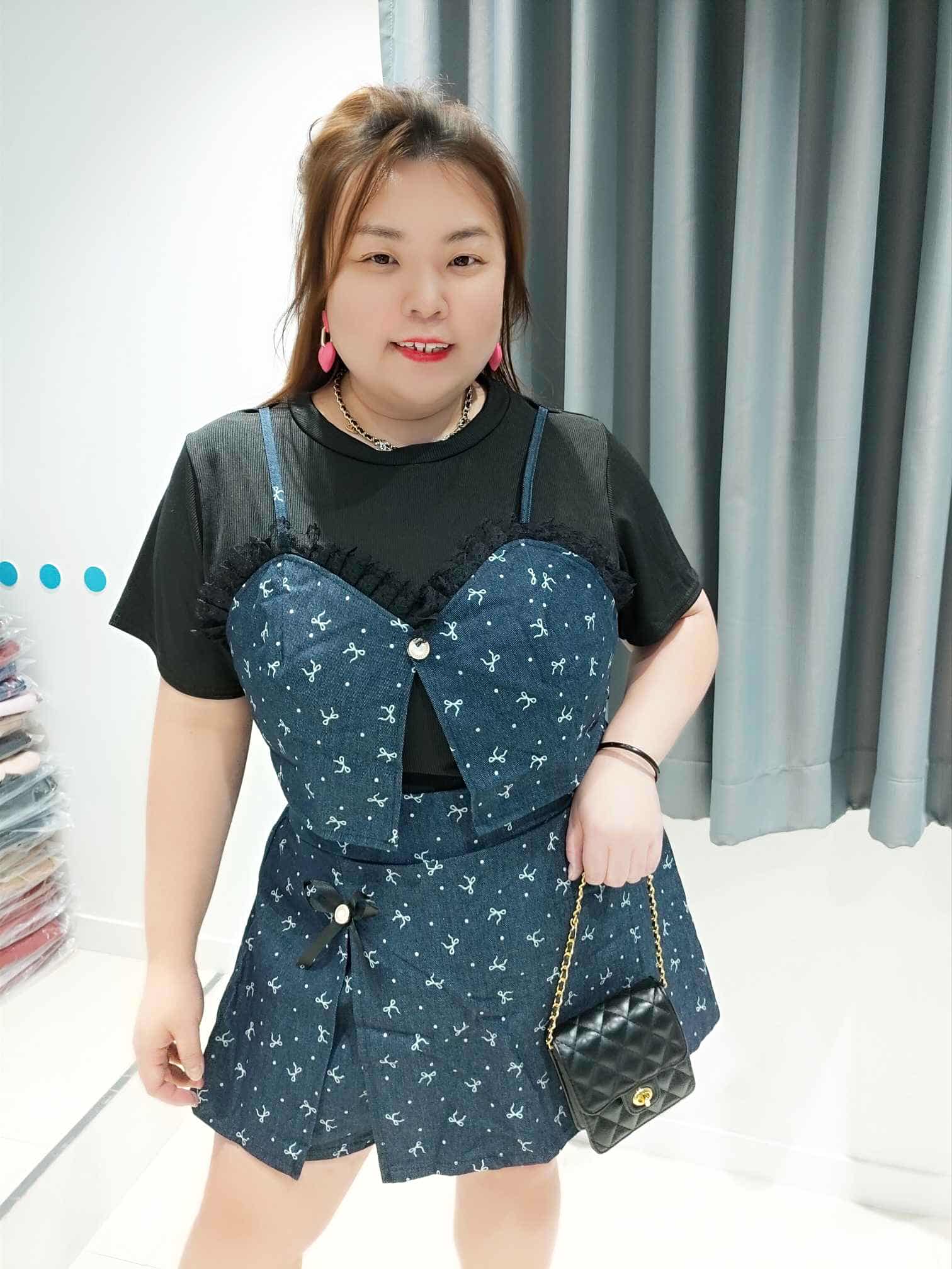 DOD09 小蝴蝶结图裤裙套装