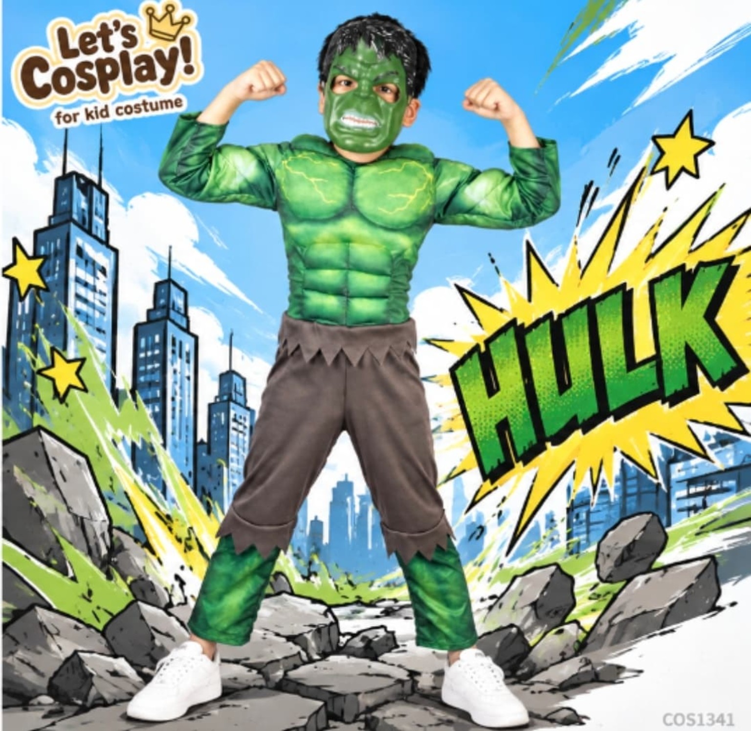 兒童變形俠醫 Hulk 綠巨人肌肉連身衣連面具套裝｜萬聖節服裝・英雄主題日｜Lets Cosplay